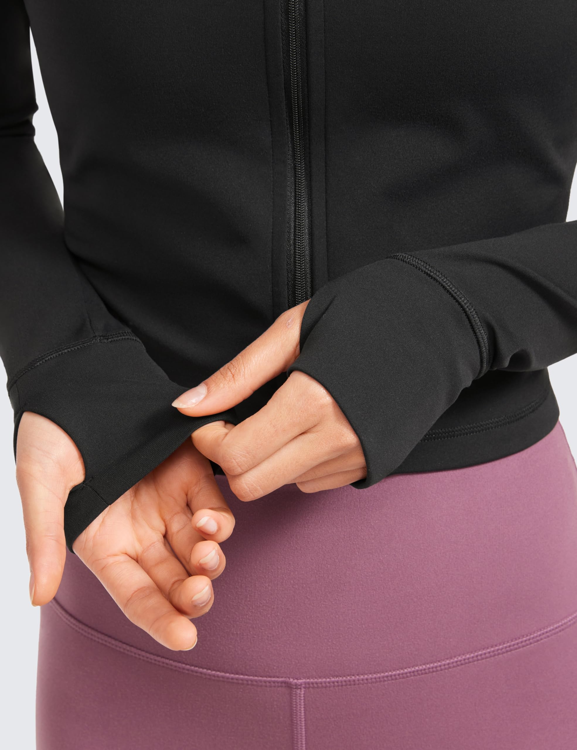 CRZ YOGA Women's Butterluxe Full Zip Cropped Workout Jacket - Slim Fit Lightweight Athletic Yoga Top with Thumb Holes for Running, Gym & Outdoor Activities