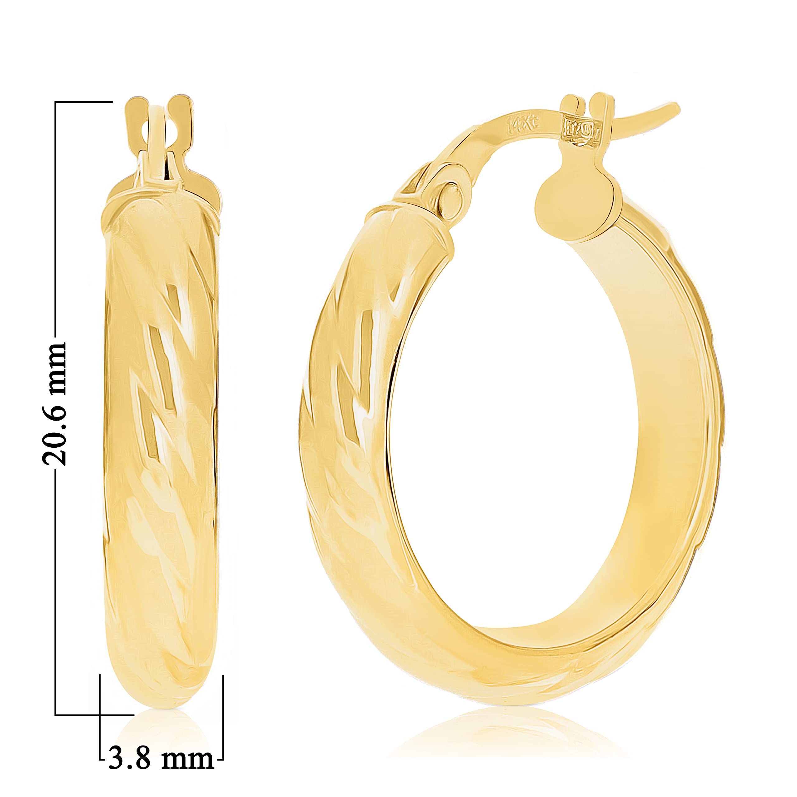 Italian 14k Yellow Gold Rope Design Small Wide Hollow Hoop Earrings for Women - Elegant Dainty Jewelry for Everyday Wear, Date Night & Special Occasions
