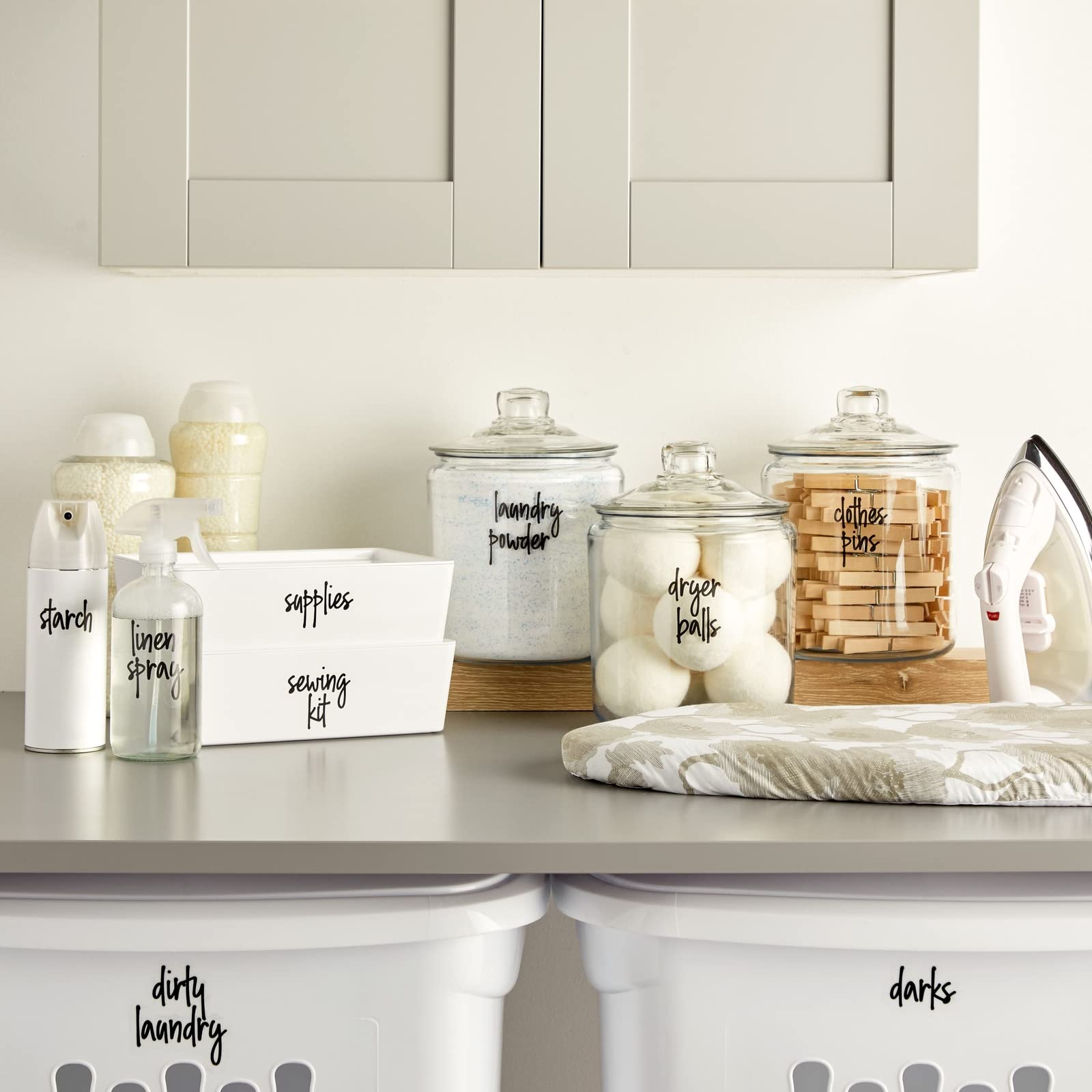 Talented Kitchen 141 Preprinted Black Script Laundry Labels - Water Resistant Stickers for Jars, Containers, Linen Closet & Bathroom Organization | Perfect for Cleaning Supplies, Pantry Storage & Home Organization