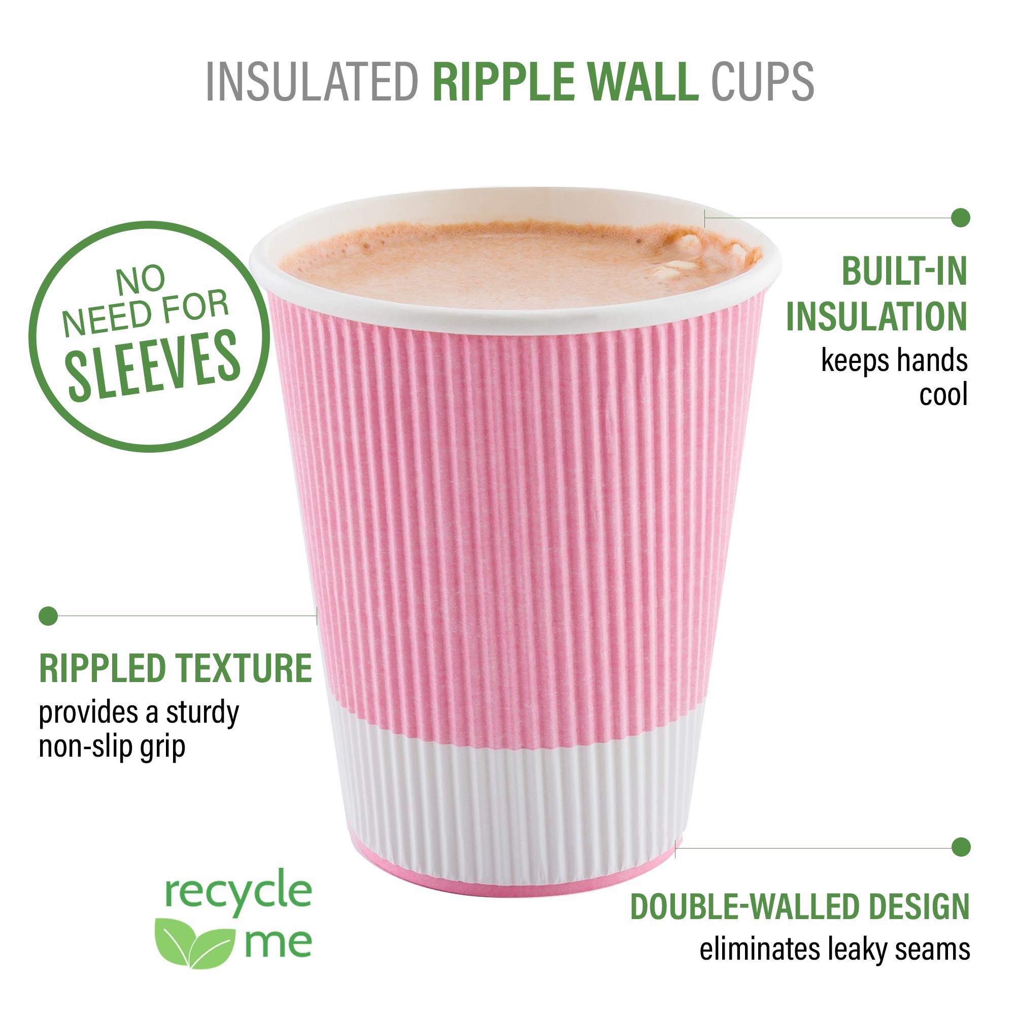 4oz Disposable Paper Coffee Cups - 25 Pack Leakproof Ripple Wall Hot Cups, Recyclable & Insulated Light Pink - Perfect for Coffee Shops, Offices & Catering (Lids Sold Separately)
