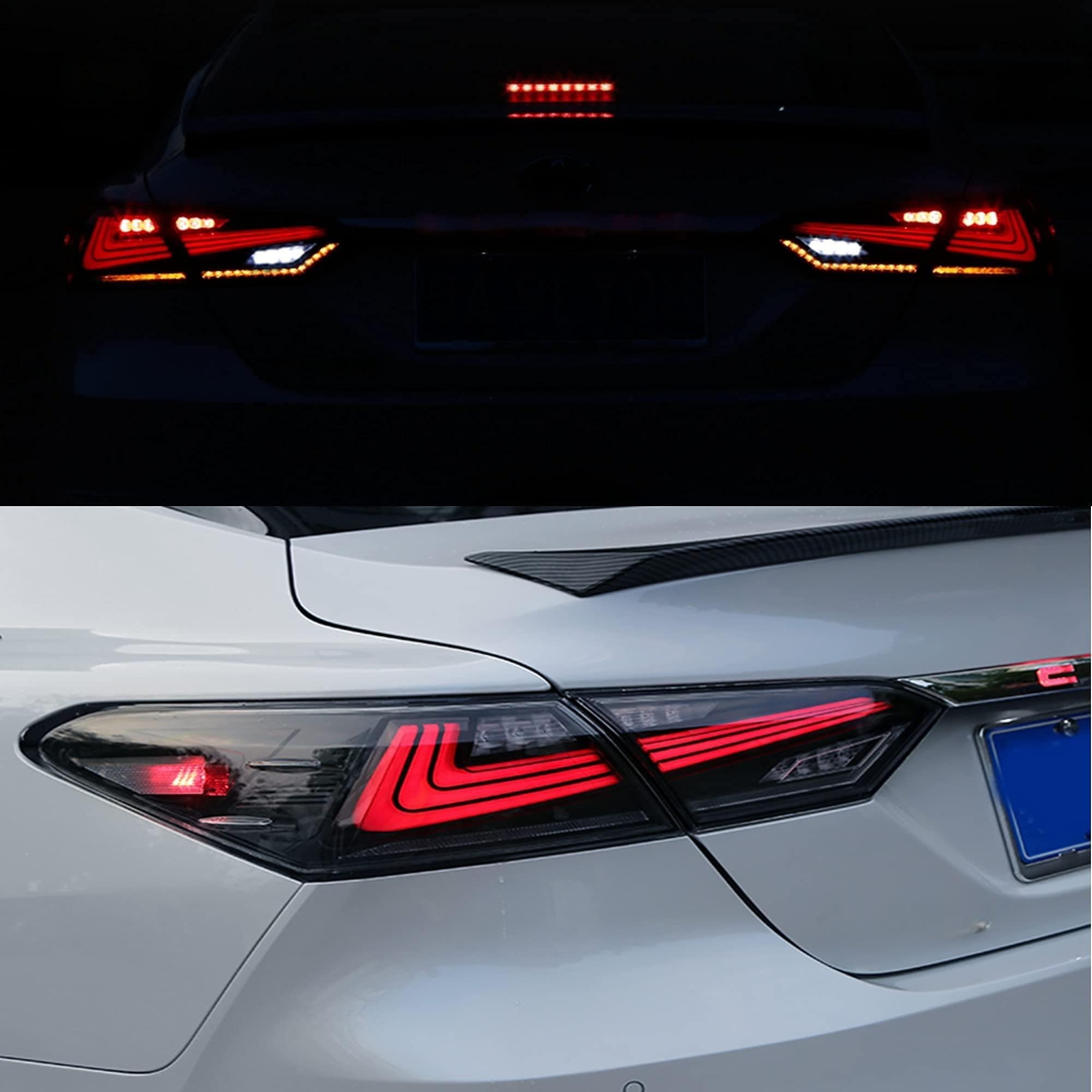 2018-2022 Toyota Camry LED Tail Lights - Clear Lens with DRL, Brake & Turn Signals | Animated Rear Lamps Assembly | Perfect for Night Driving & Car Customization