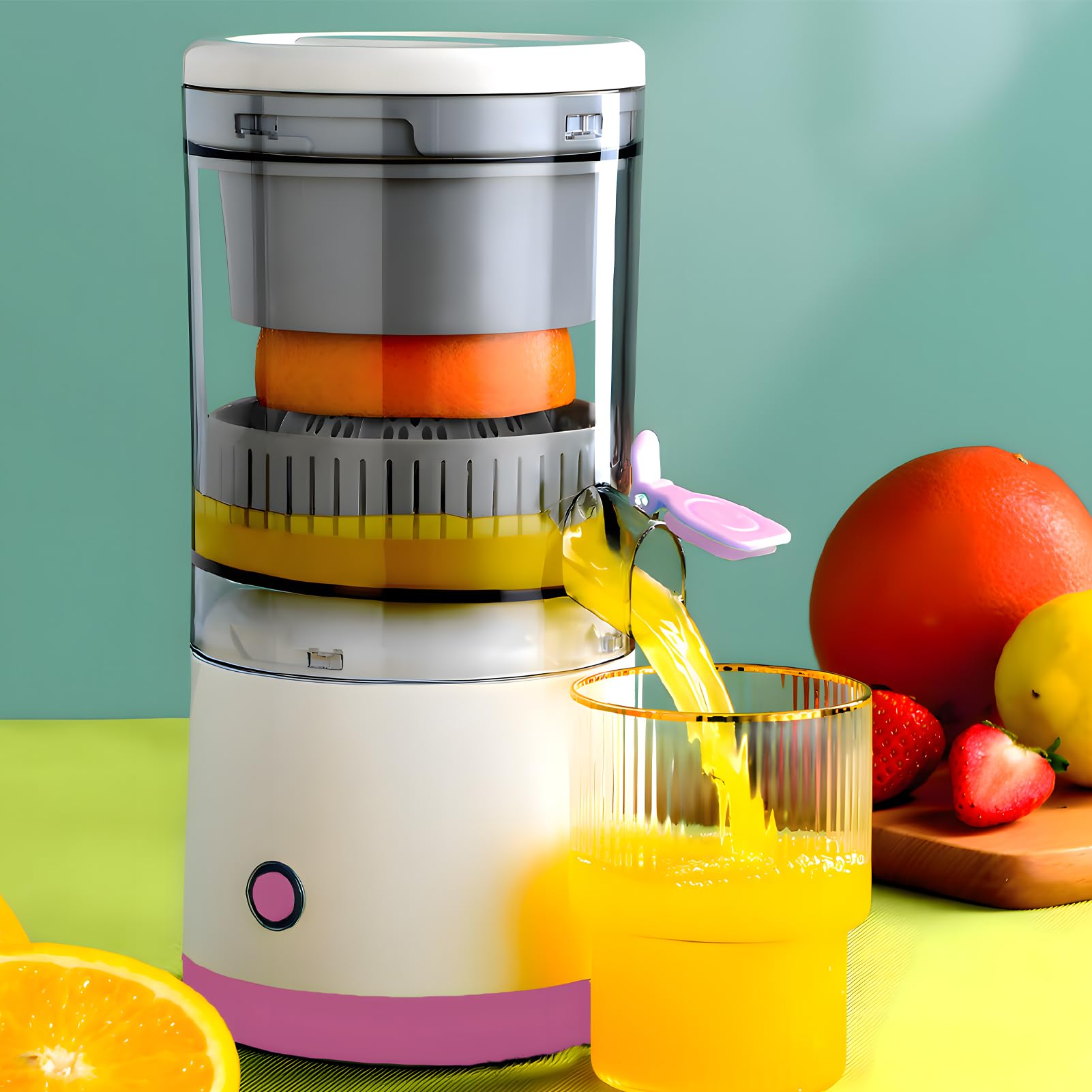 Electric Citrus Juicer with USB Charging - Portable USB-Powered Orange, Lemon, Kiwi & Grapefruit Juicer - Easy to Clean Pink Juicer for Fresh Juice at Home, Office or Travel