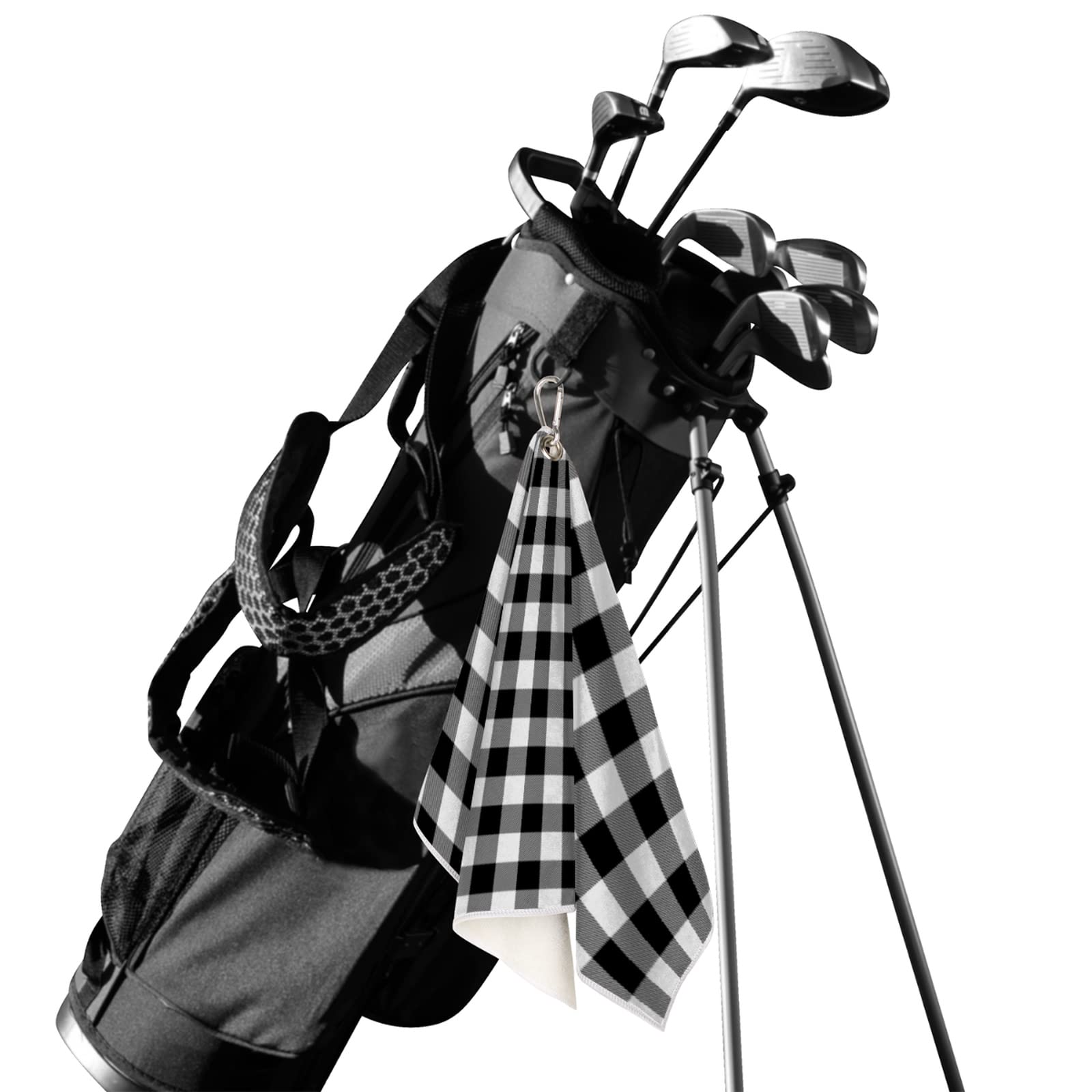 Buffalo Plaid Golf Towel with Clip for Golf Bags - 15