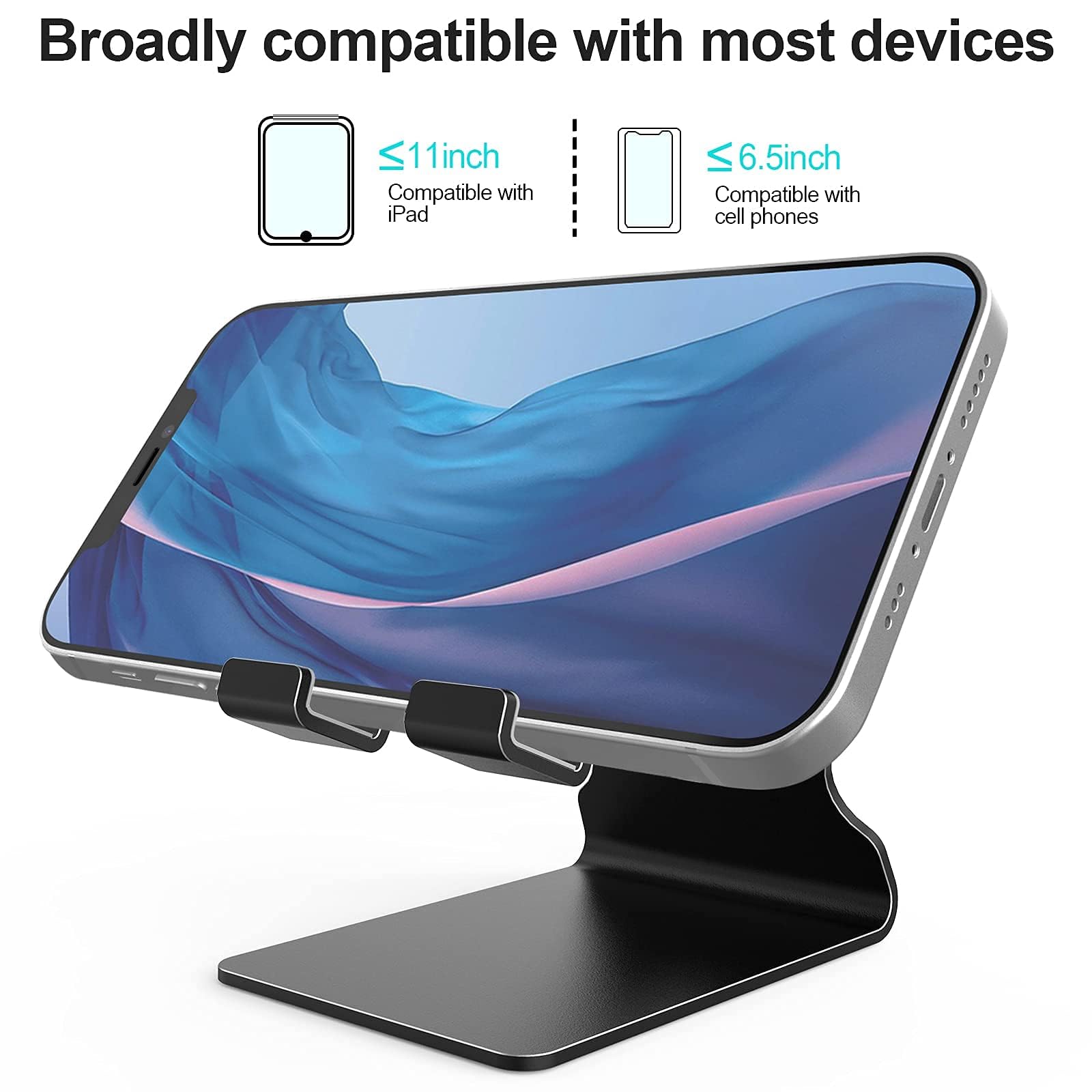 Premium Metal Phone Stand for Desk - Cable Organizer for iPhone 16/15 Pro Max & All Smartphones - Perfect for Office & Bedside Use