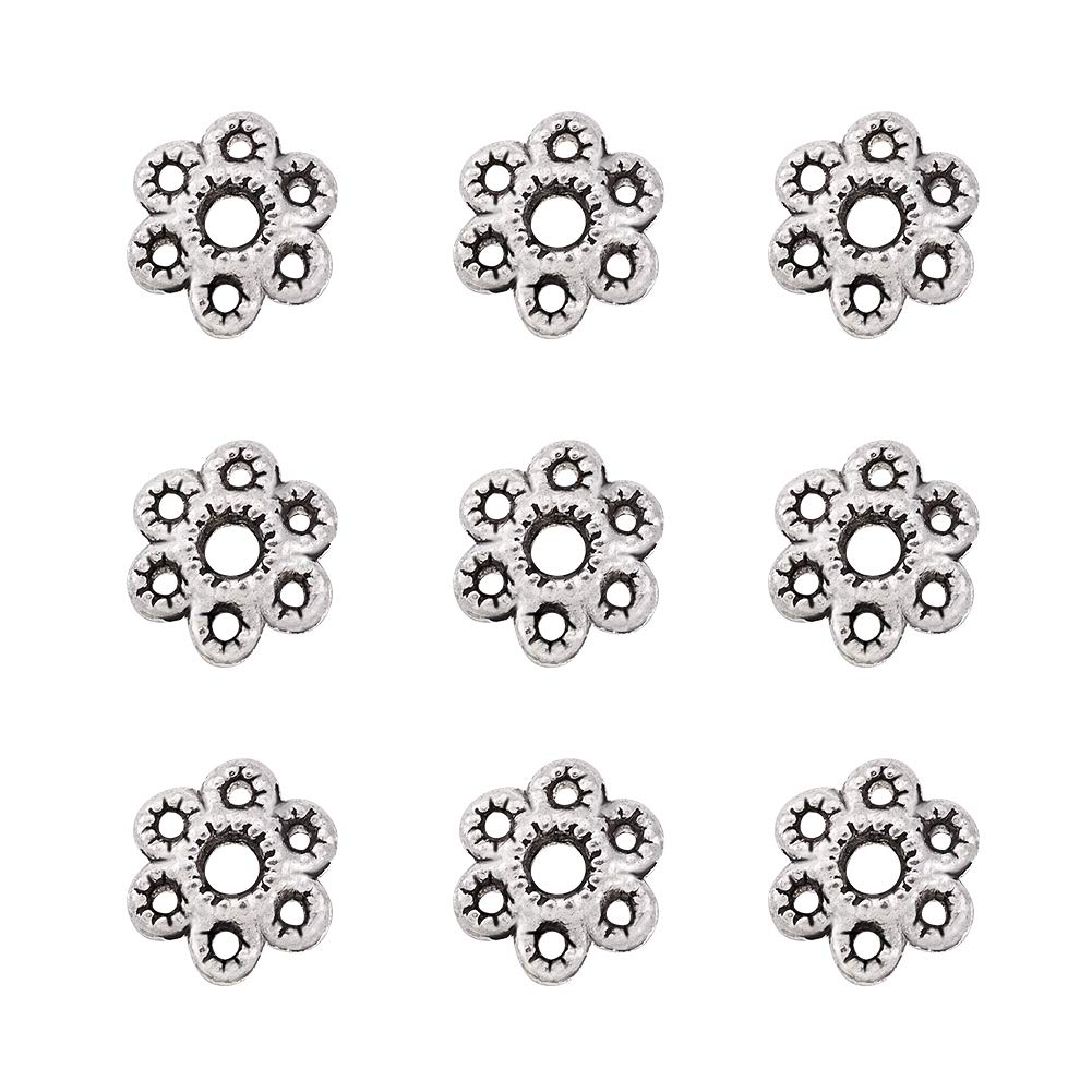 Pandahall 100pcs Tibetan Silver Hollow Flower Bead Caps 6mm Filigree Petal Spacers, Floral End Caps Bali Style Jewelry Findings for Necklace Bracelet DIY Craft Supplies, 2mm Hole, Perfect for Boho Wedding Bridal Jewelry Making