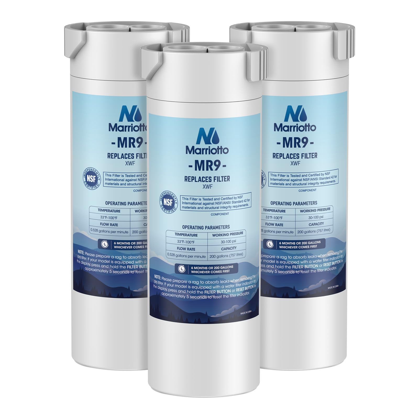 MARRIOTTO XWF Water Filter Replacement for GE XWF Refrigerator, 3 Pack (Not XWFE) - Clean & Fresh Drinking Water for Home & Office