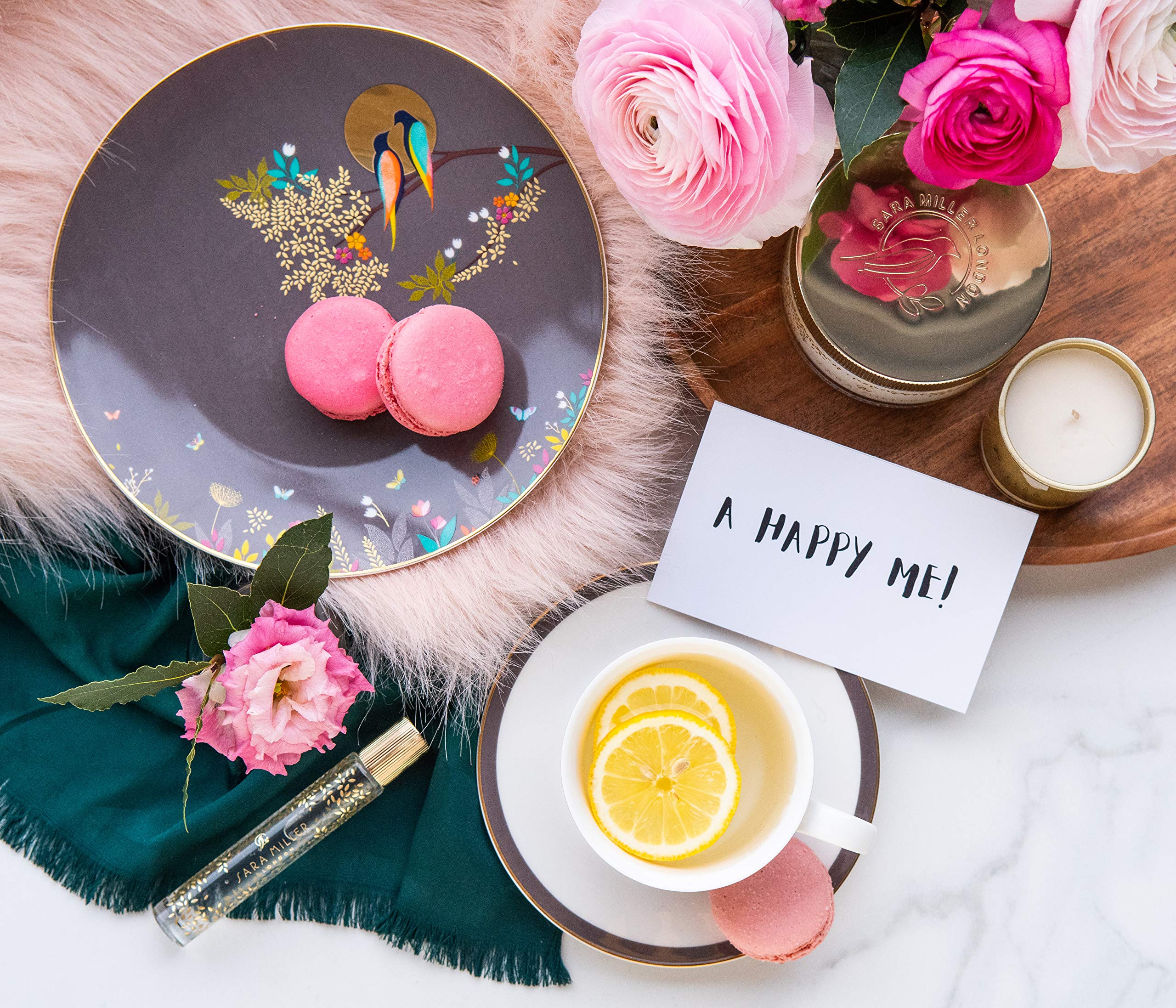Portmeirion Sara Miller London Chelsea 8-Inch Fine China Cake Plates Set of 4 - Gold Trimmed Dessert Plates for Pastries, Cupcakes & Tea Parties - Elegant Afternoon Tea & Special Occasion Serving Dishes - Hand Wash Only