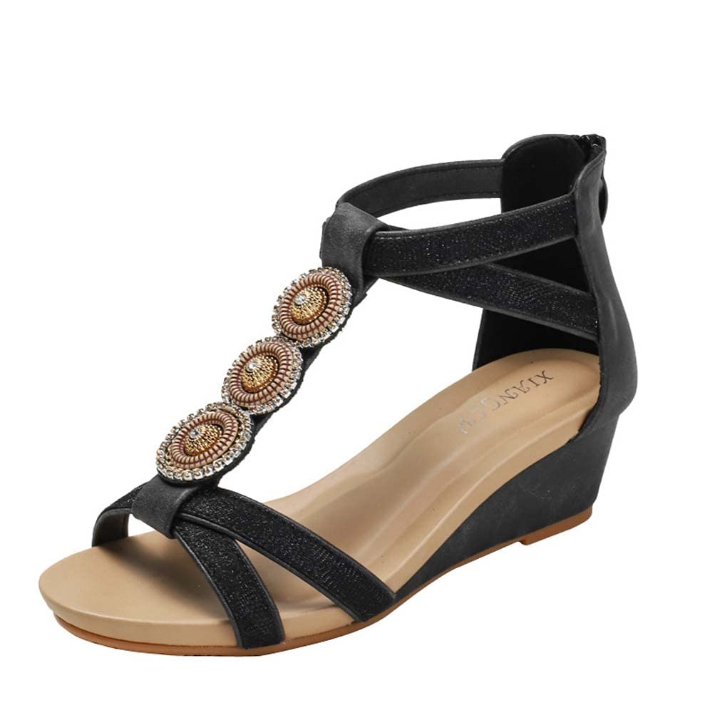 Women's Bohemian Roman Summer Wedge Sandals - Comfortable Casual Beach Dress Sandals for Walking, Travel & Outdoor Activities