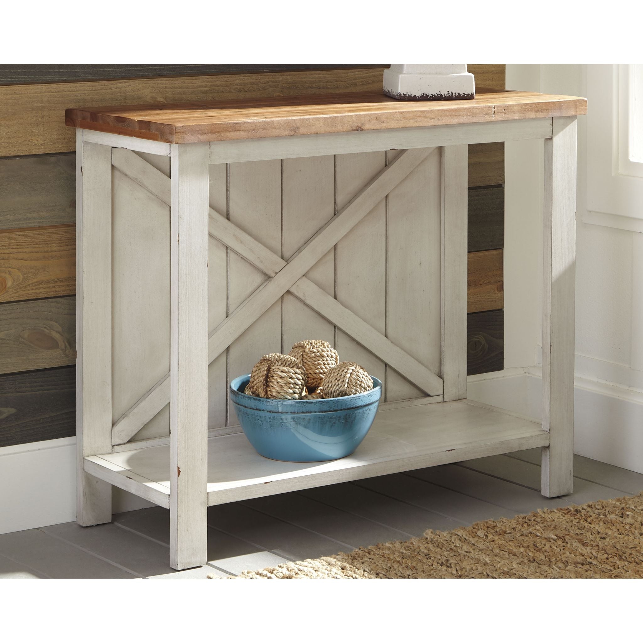 Abramsland Modern Accent Table - White & Brown Finish - Perfect for Living Room, Bedroom, or Entryway Decor