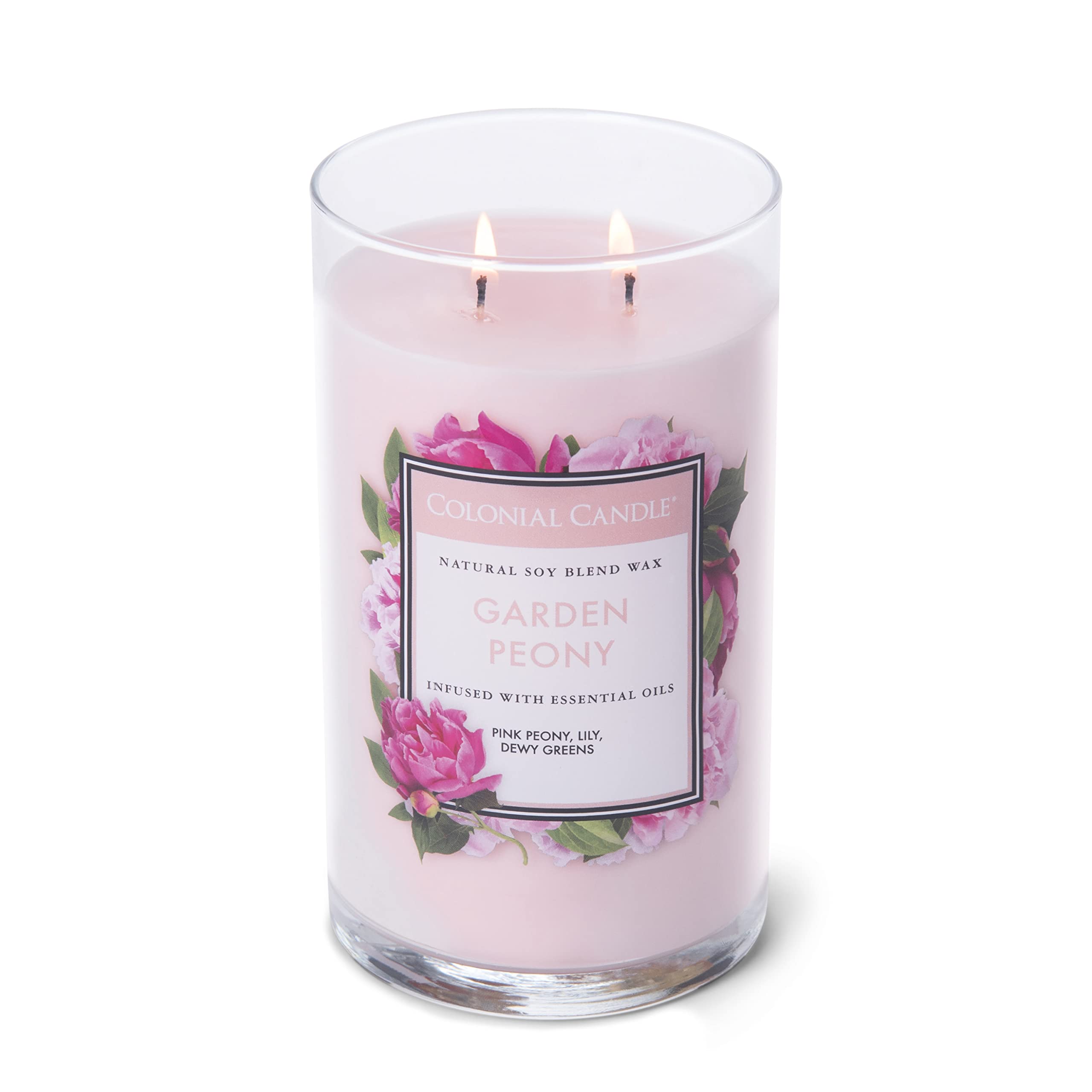 Colonial Candle Garden Peony Scented Jar Candle - 2 Wick Classic Cylinder Collection, 19oz Long Lasting 120 Hours, Red Home Decor Candle for Living Room, Bedroom & Relaxation