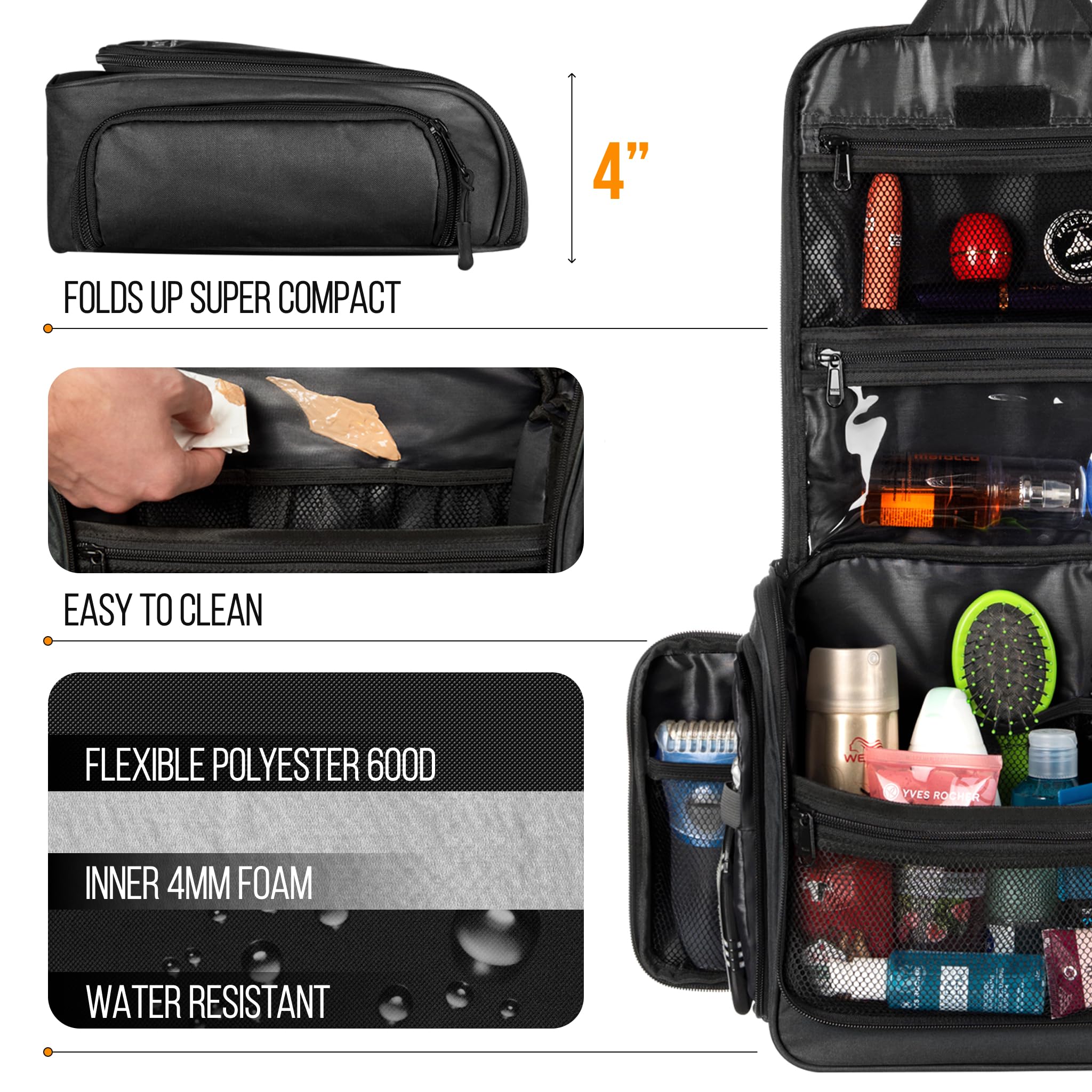 Waterproof Hanging Toiletry Bag for Travel - Large Cosmetic Organizer with 19 Compartments & Metal Swivel Hook - Perfect for Toiletries, Makeup, Cosmetics - Ideal for Camping, Gym, Business Trips and Vacation Packing