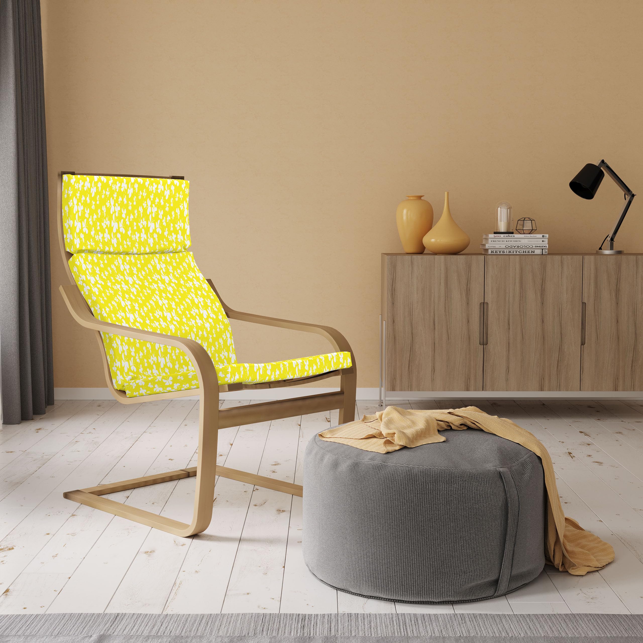 Ambesonne Yellow White Armchair Slipcover - Butterfly Design for Home Decor