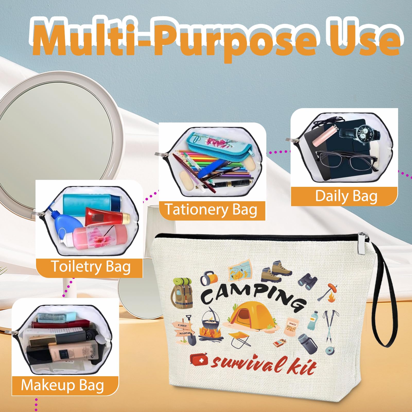 **Camping Survival Kit - Waterproof Makeup Bag with Zipper for Women | Perfect Gift for Camping Lovers, Outdoor Enthusiasts & Travelers | Great for Hiking, Backpacking & Road Trips**