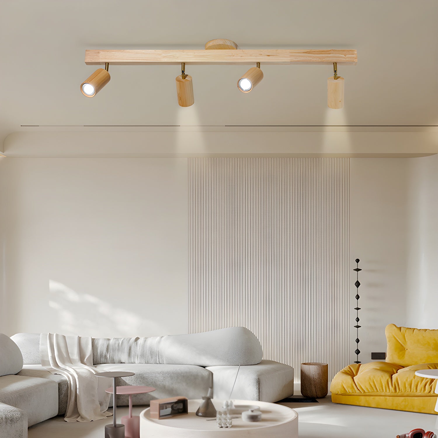Natural Wood Beam Spotlight Light - Rustic Ceiling Lighting Fixture for Living Room, Bedroom, and Dining Room Decor