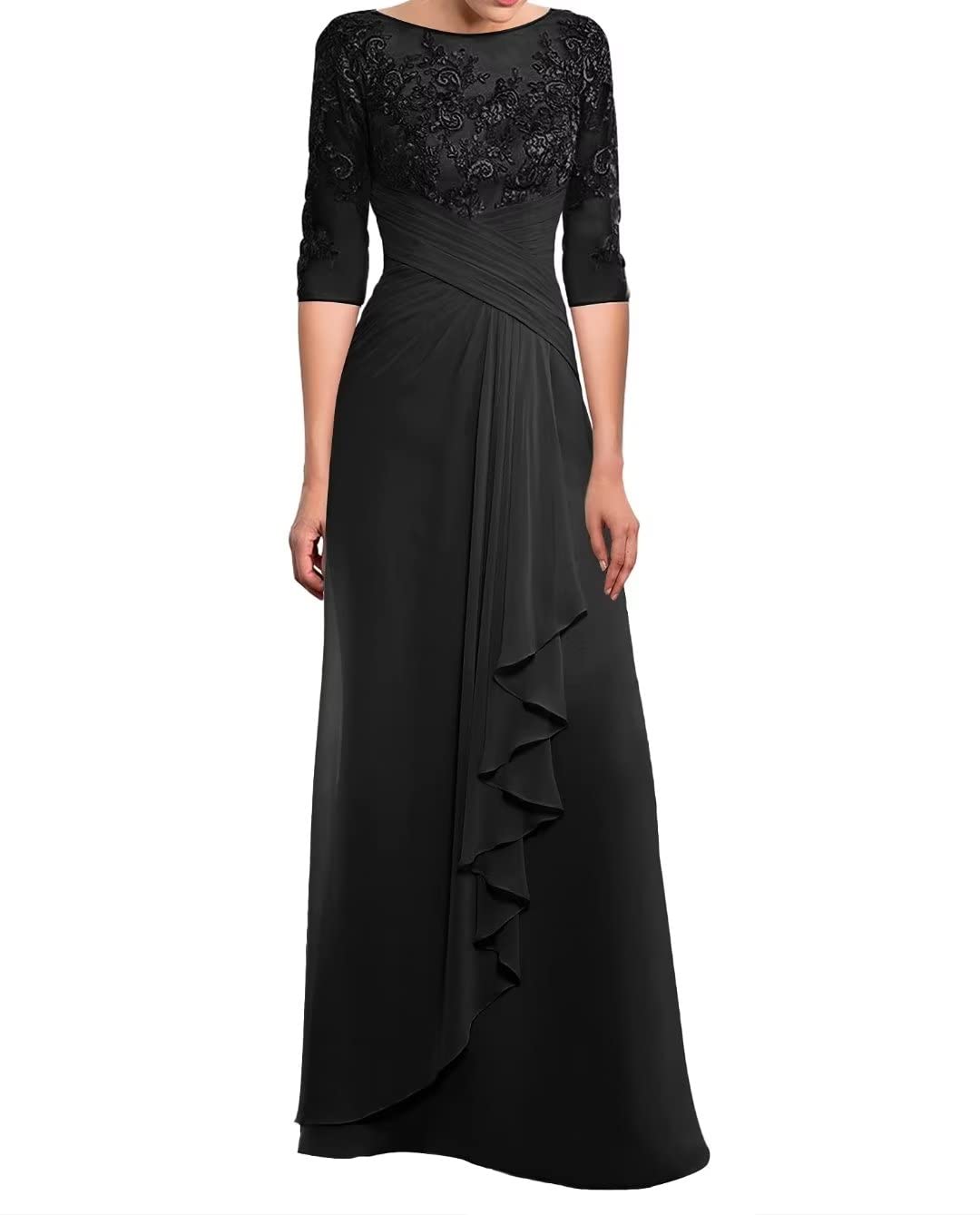 Elegant Chiffon Mother of The Bride Dress - Long Formal Evening Gown with Lace Details for Wedding Guest | Women's Special Occasion Dress LD0148 | Perfect for Weddings, Receptions & Formal Events