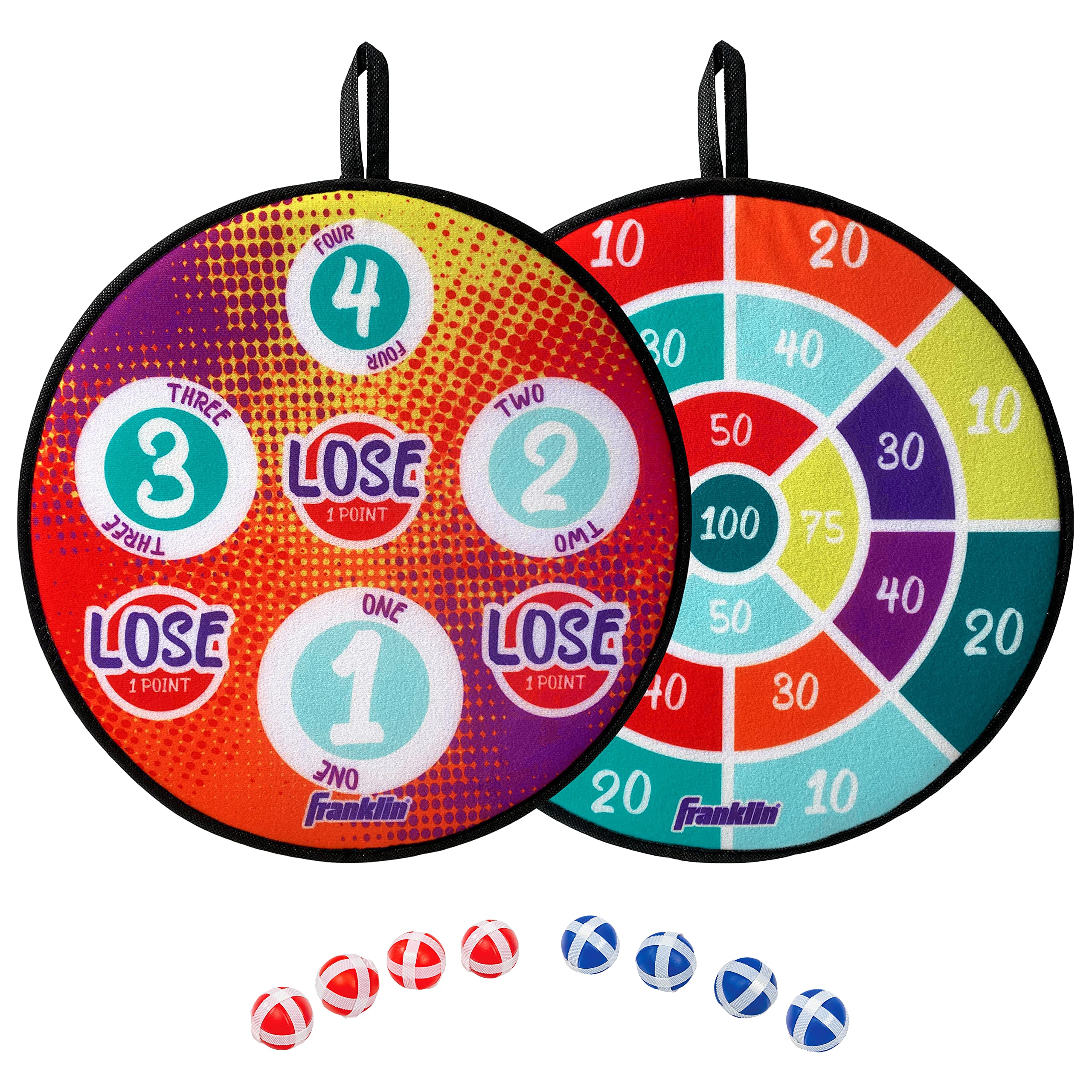 Franklin Sports Anywhere Darts - Double-Sided Dartboard with 6 Sticky Darts - Portable Indoor/Outdoor Hanging Target Game for Kids, Adults & Family Fun - Perfect for Parties, Game Rooms & Backyard Activities