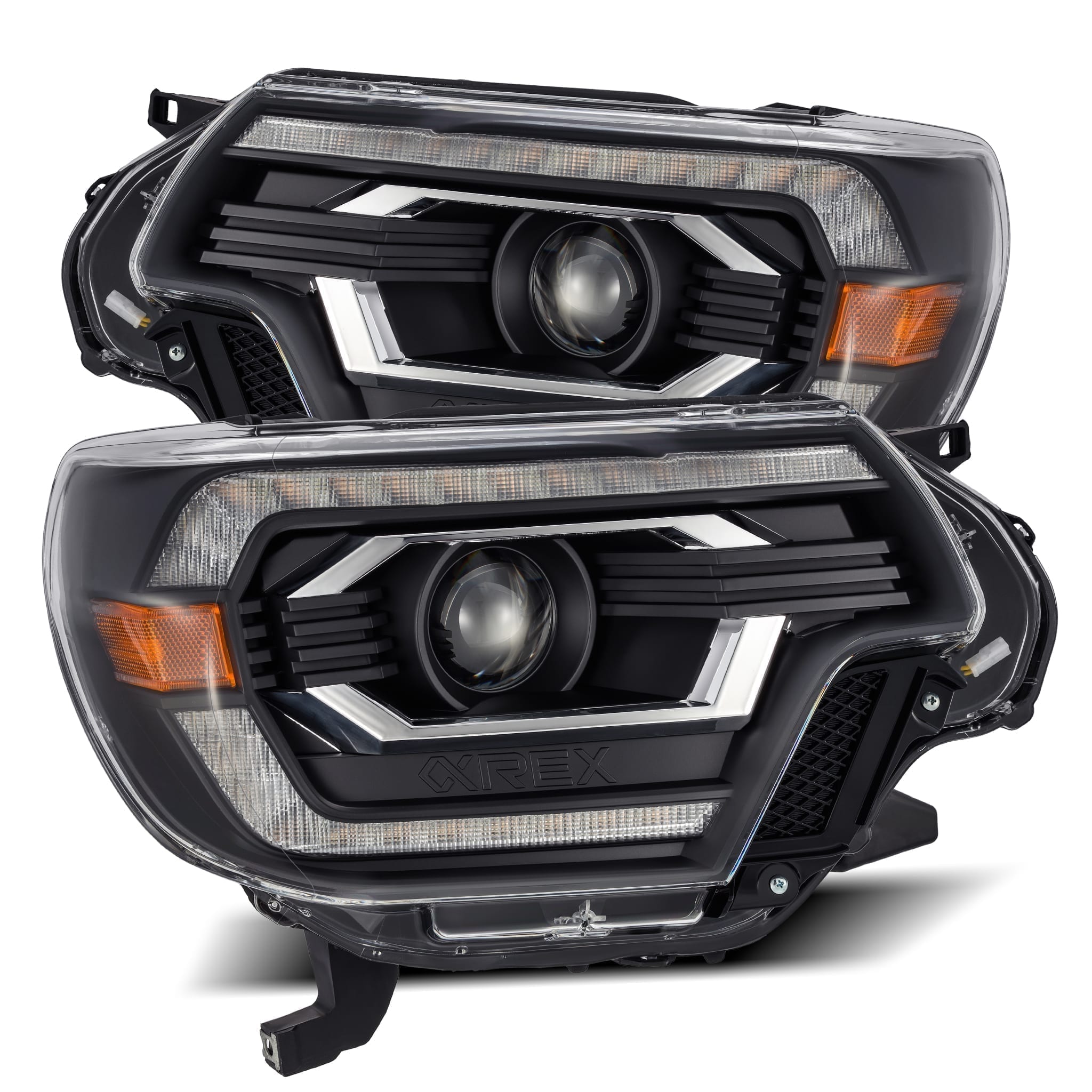 2012-2015 Toyota Tacoma Projector Headlights - Black Plank Style with DRL - Alpha Rex 880749 - Upgrade for Off-Road & Night Driving