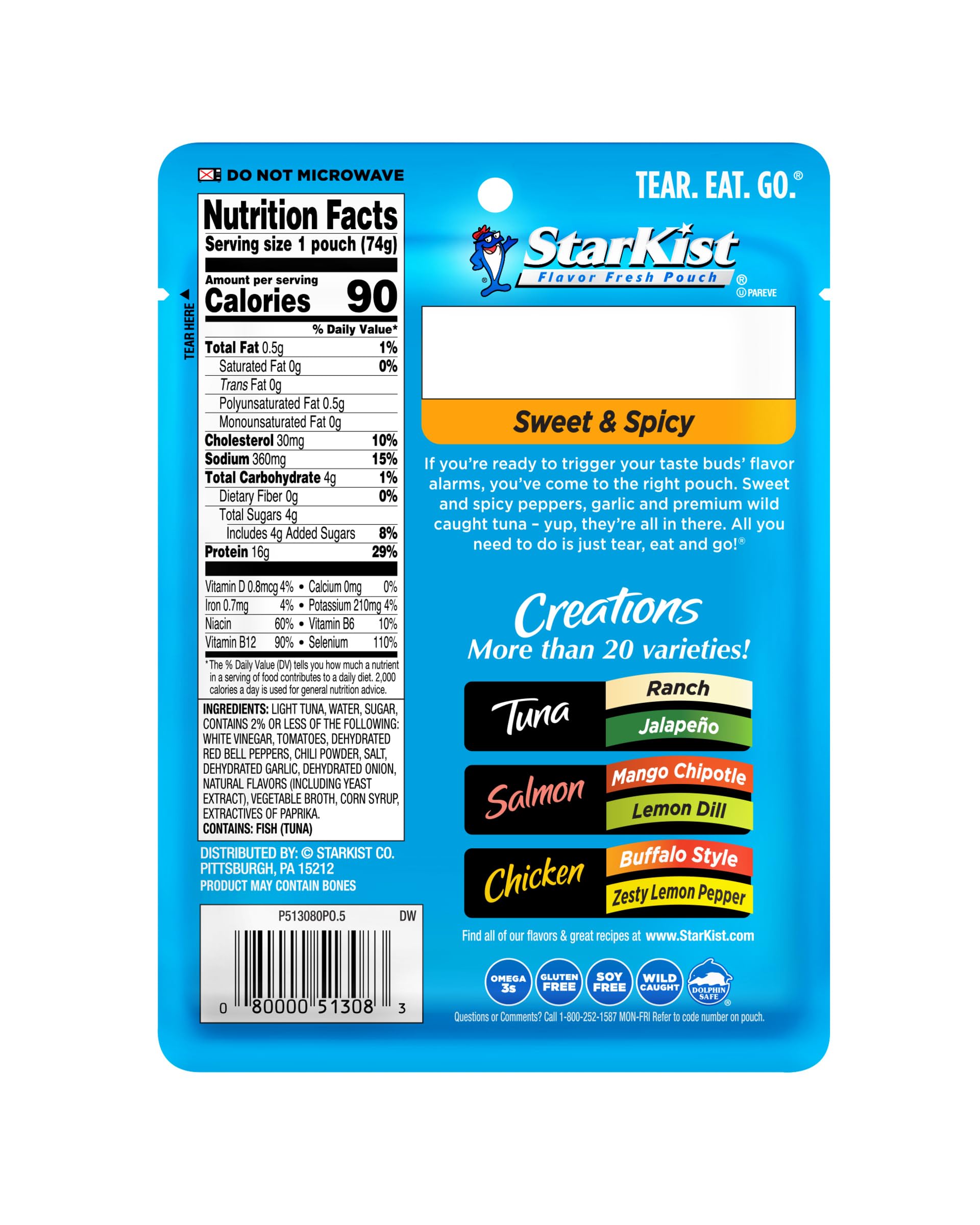 StarKist Sweet & Spicy Tuna Creations, 2.6 Oz Pouch (Pack of 12) – Perfect for Lunches, Salads & Quick Protein Snacks