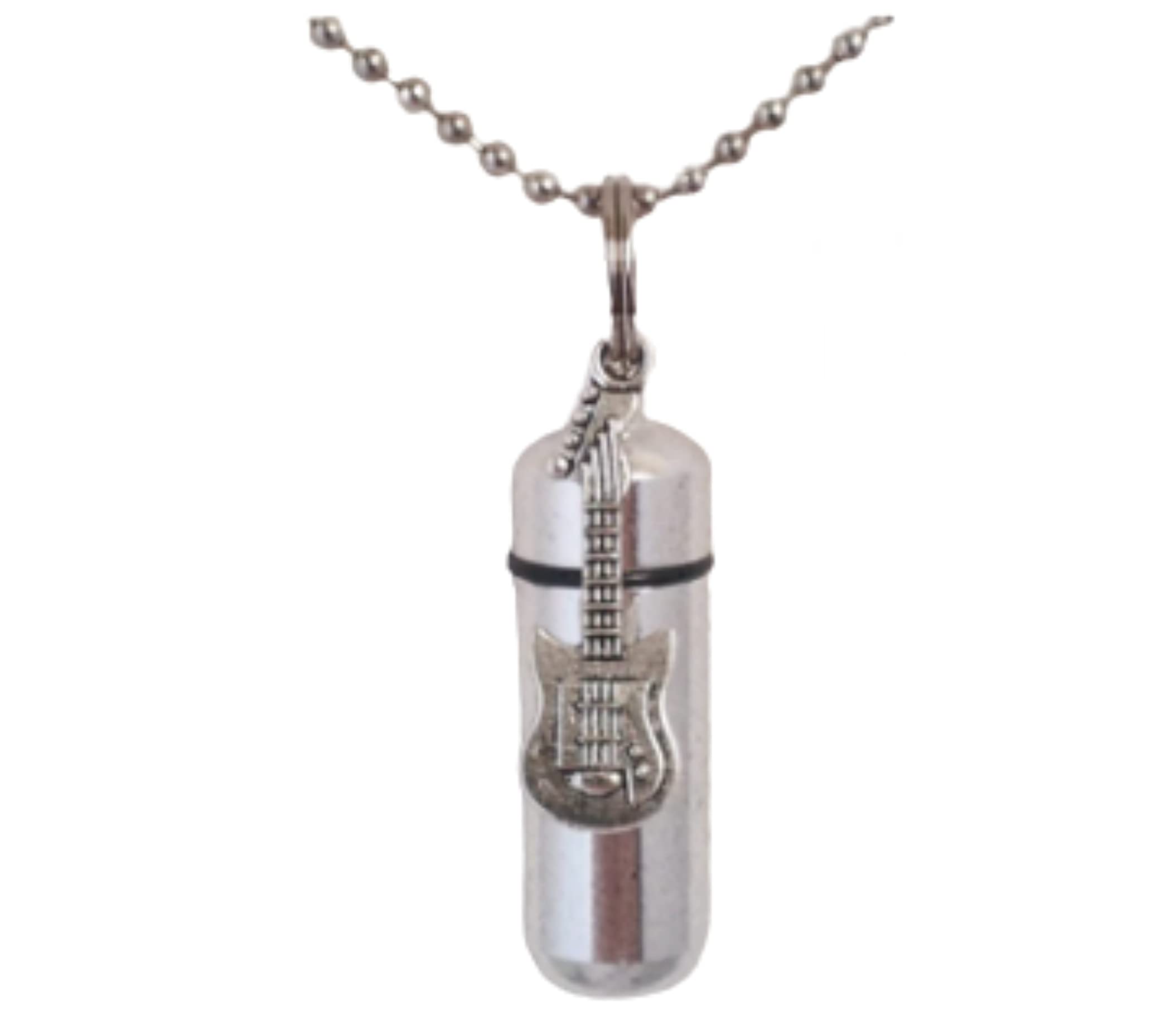 10-Piece Silver Electric Guitar Cremation Urn Necklace Set – Handmade Engravable Memorial Jewelry for Ashes – Unique Mourning Keepsake for Musicians & Loved Ones – Perfect for Funerals, Memorial Services & Remembrance Gifts
