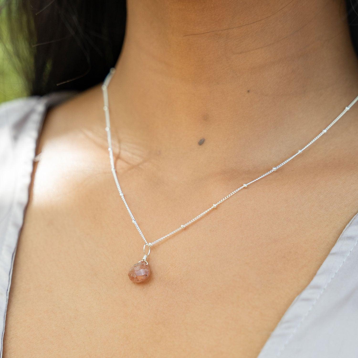 Sunstone Teardrop Crystal Pendant Necklace – Natural Gemstone Jewelry for Women, Healing Crystal Gift for Spiritual Protection & Positive Energy | Perfect for Meditation, Yoga & Everyday Wear