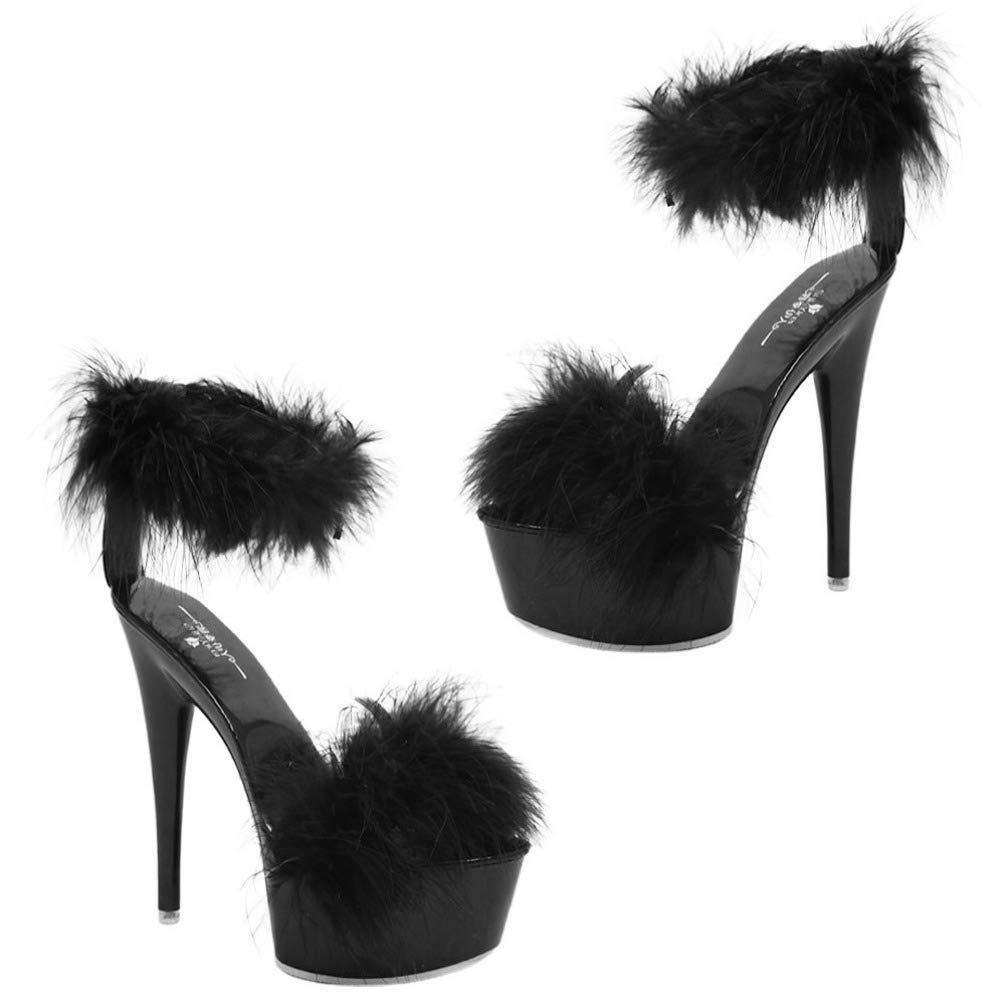 Happyyami Women's Fluffy Feather High Heel Sandals - Faux Fur Pointed Toe Fuzzy Slippers for Party, Wedding & Evening Events | Comfortable & Stylish Clear Heels for Women