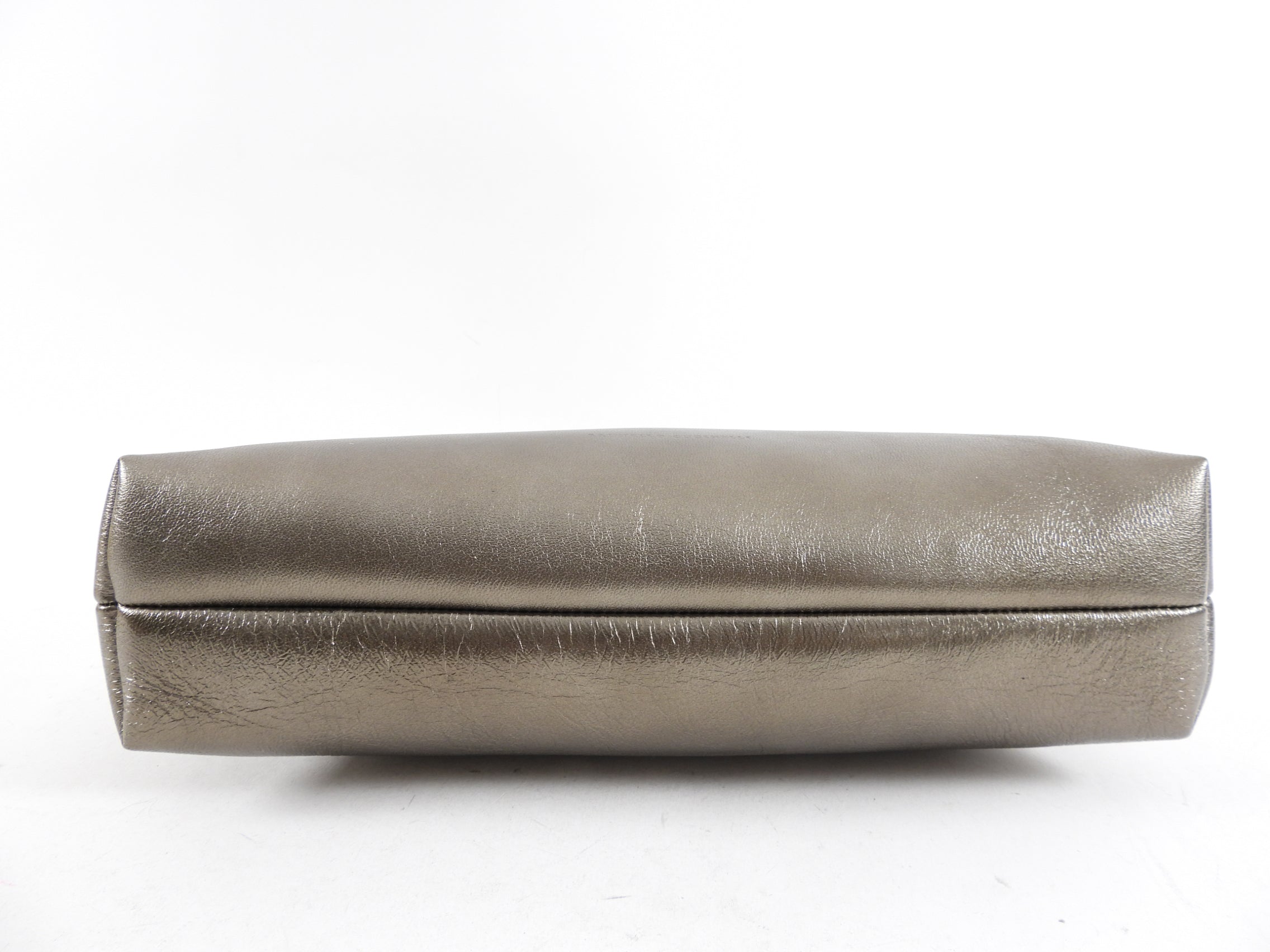 Brunello Cucinelli Pewter Metallic Leather Zip Large Pouch Clutch Bag for Women | Luxury Evening Bag for Parties, Weddings & Special Occasions