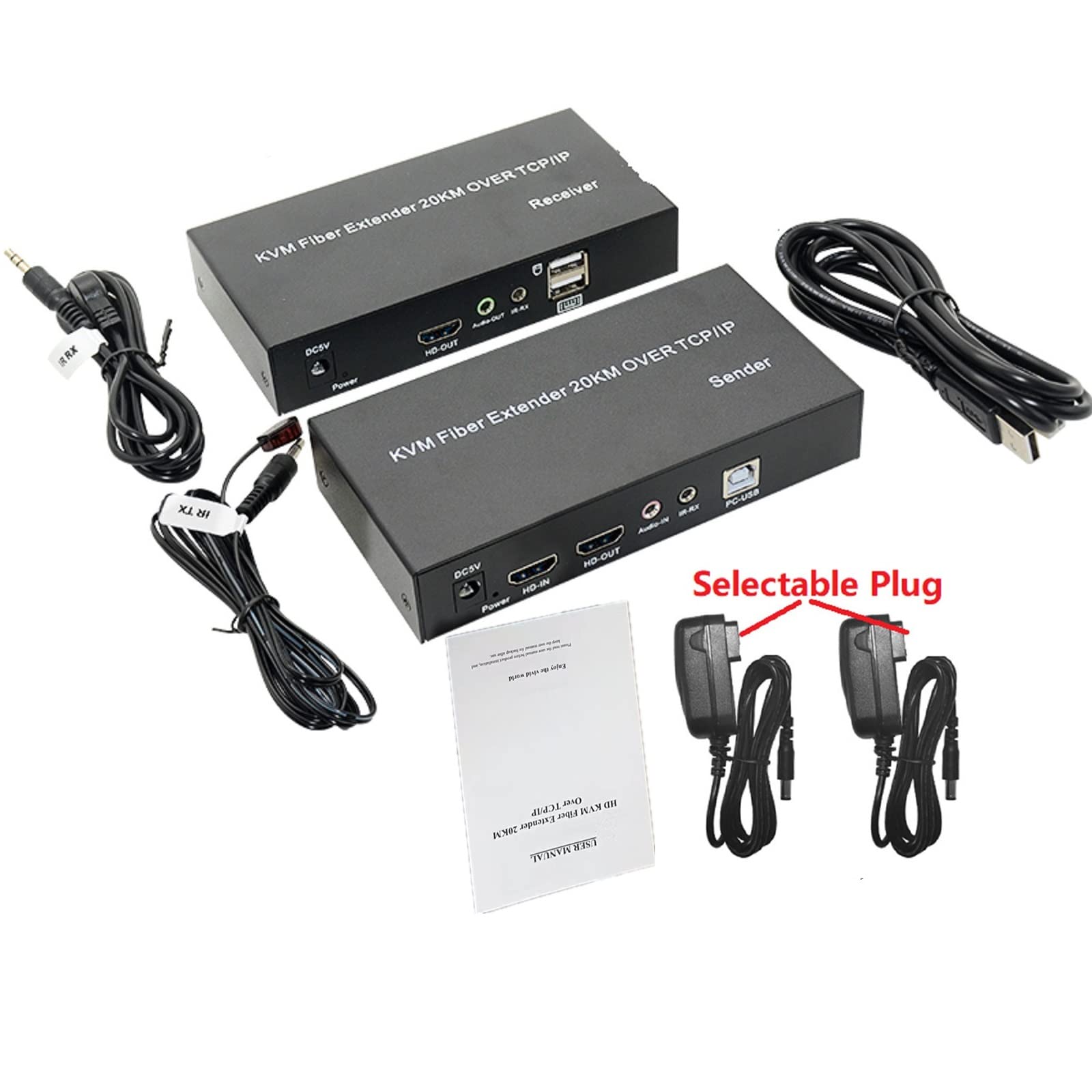 NATEFEMIN 20Km HDMI KVM Fiber Extender Splitter - 1080P@60Hz 4K Ready, USB Keyboard Mouse Extender with Audio Video Sync for Long Distance PC Control - Ideal for Data Centers, Server Rooms & Remote Workstations