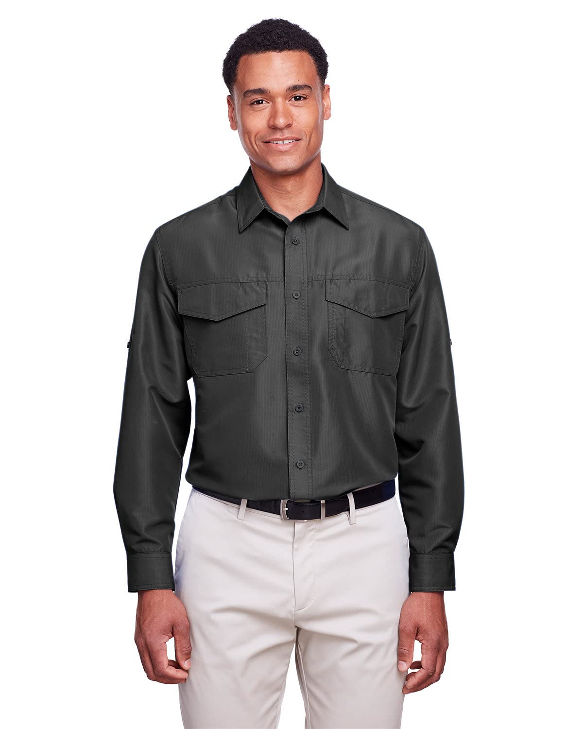Men's Key West Long-Sleeve Performance Staff Shirt - Moisture Wicking, UPF Sun Protection - XS Dark Charcoal for Work, Outdoor Activities & Casual Wear