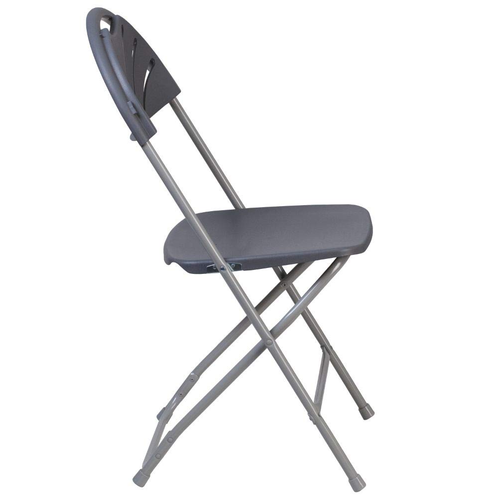 Flash Furniture 2 Pack HERCULES Series 650 lb. Capacity Charcoal Plastic Fan Back Folding Chairs - Heavy Duty Stackable Chairs for Outdoor Events, Parties, and Camping