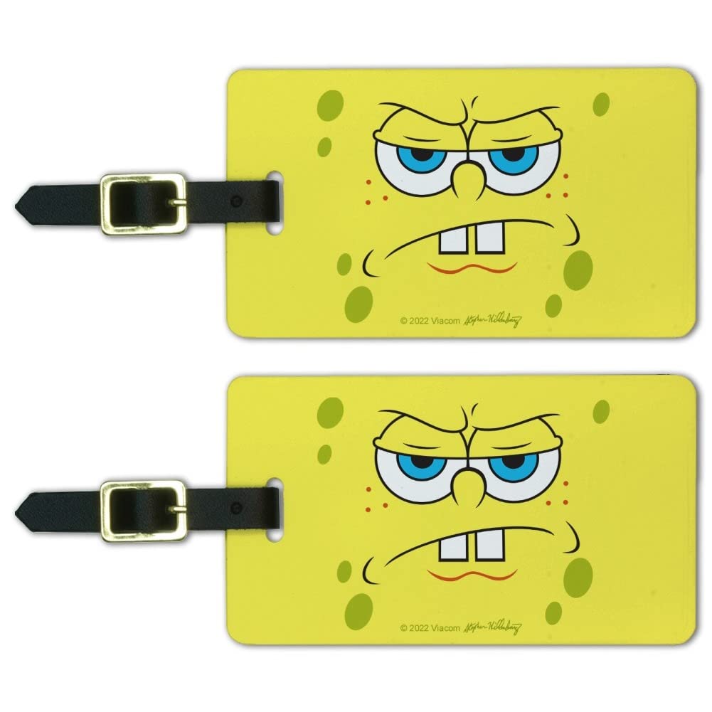 SpongeBob Angry Face Luggage ID Tags - 2-Pack Waterproof Suitcase Tags for Travel, Carry-On Bags & Backpacks - Perfect for Kids & Adults at Airports