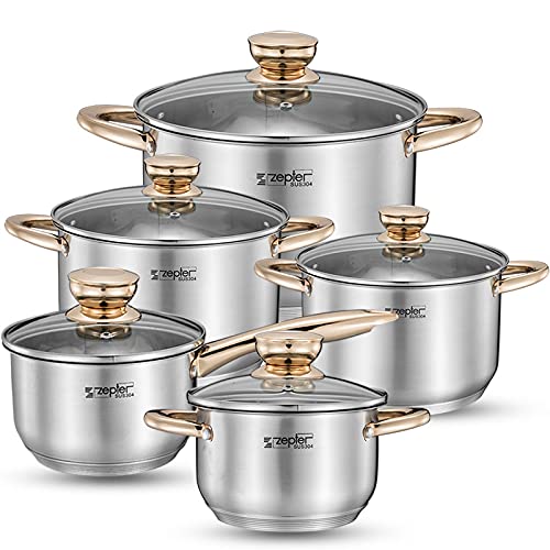 Premium 10-Piece Stainless Steel Cookware Set - Soup Pot, Stew Pot, Casserole & Saucepan with Steamer - Induction Compatible for Modern Kitchens | Perfect for Home Cooking, Meal Prep & Entertaining