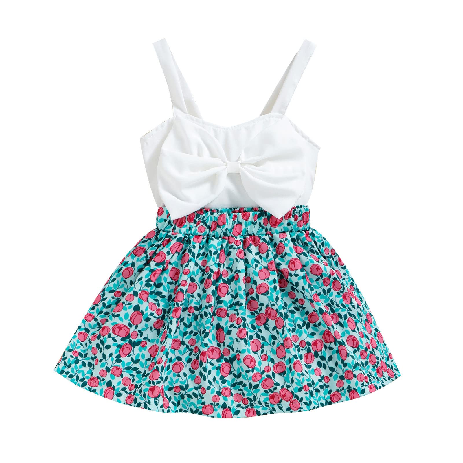 Toddler Girls Summer Outfit Set - Sleeveless Bowknot Vest Top & Floral Print Skirt | Cute Summer Clothes for Toddlers | Perfect for Beach, Park & Outdoor Play