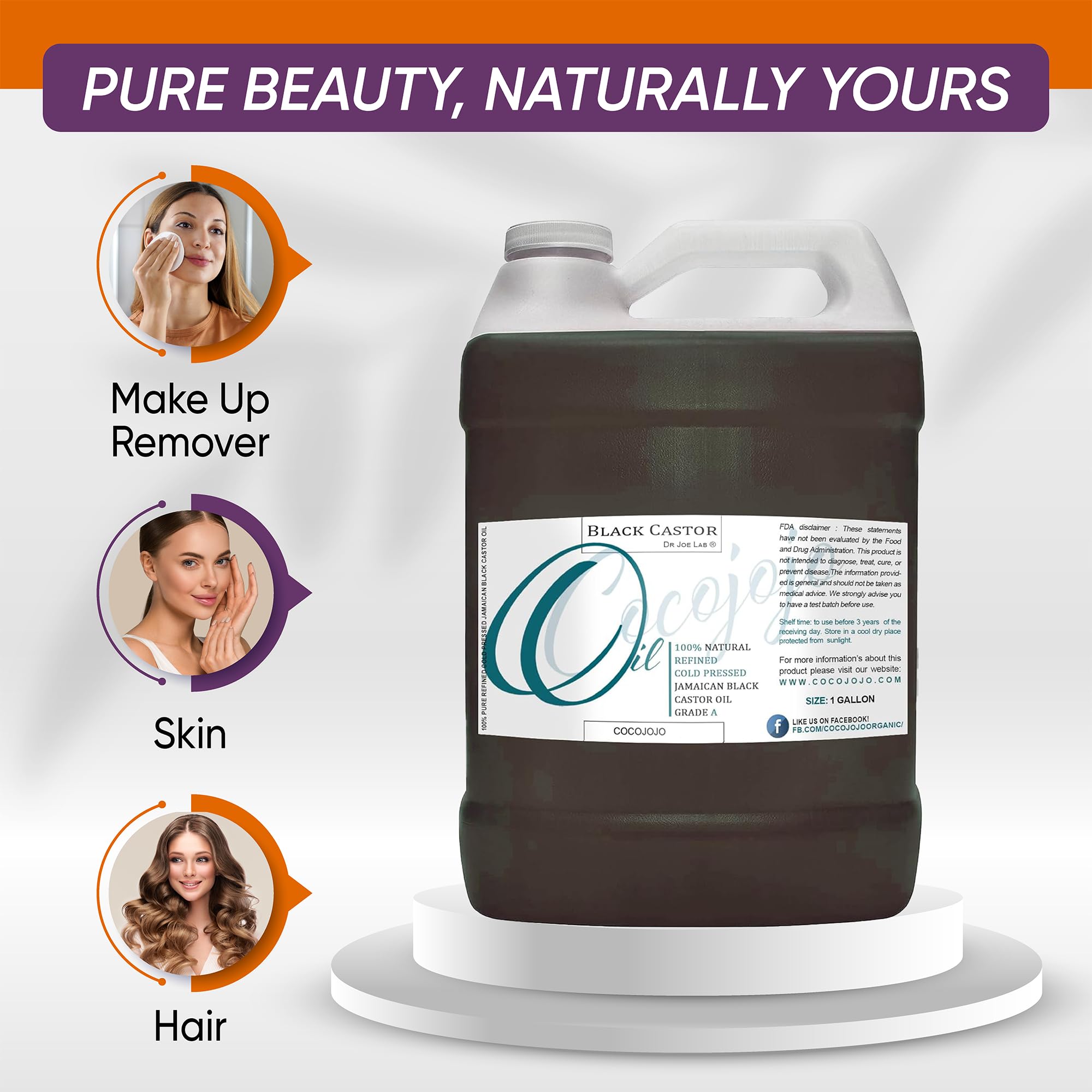 Dr Joe Lab Smoky Jamaican Black Castor Oil - Pure, Unrefined, Cold Pressed, Natural Hair & Skin Remedy - 1 Gallon Bulk - Non-GMO, Paraben-Free - For Hair Growth, Eyebrows, Eyelashes & Body Care - Perfect for Natural Hair Treatments & DIY Beauty Products