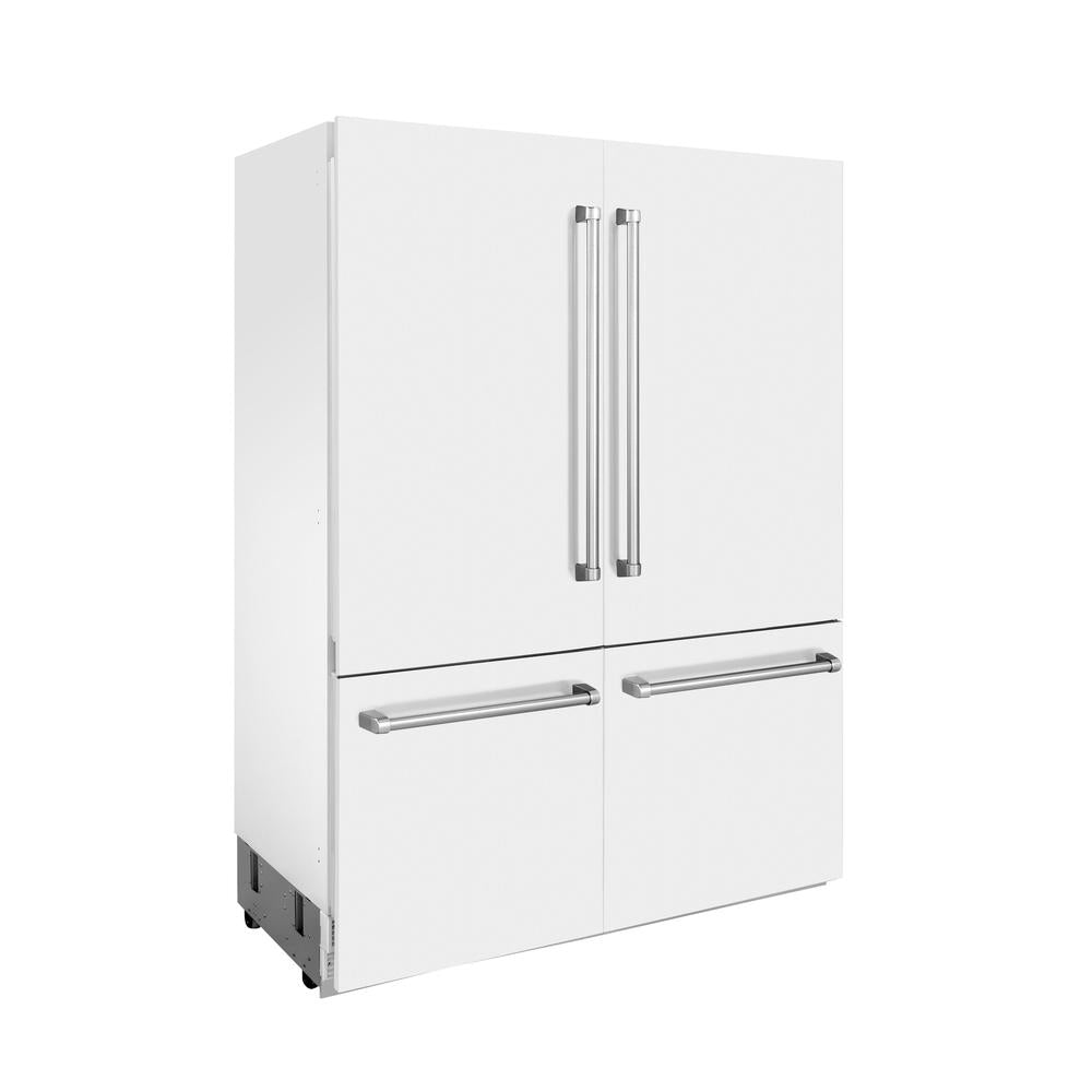 ZLINE 60 Inch 32.2 Cu Ft French Door Built-In Bottom Freezer Refrigerator with Water Dispenser & Ice Maker - White Matte (RBIV WM 60) for Modern Kitchen & Open Concept Living Spaces