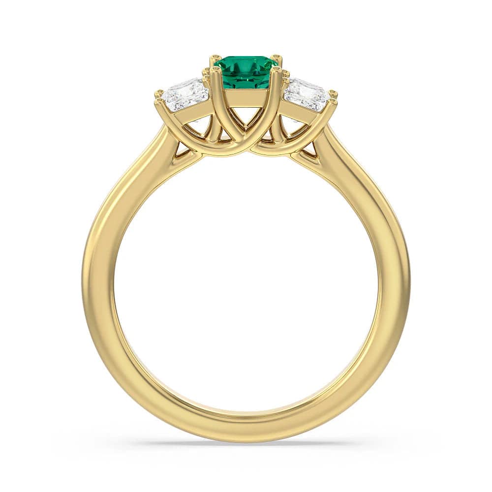 Lab Grown Emerald & Princess Cut Diamond Three Stone Ring - Elegant Engagement, Wedding, or Anniversary Jewelry Gift for Her
