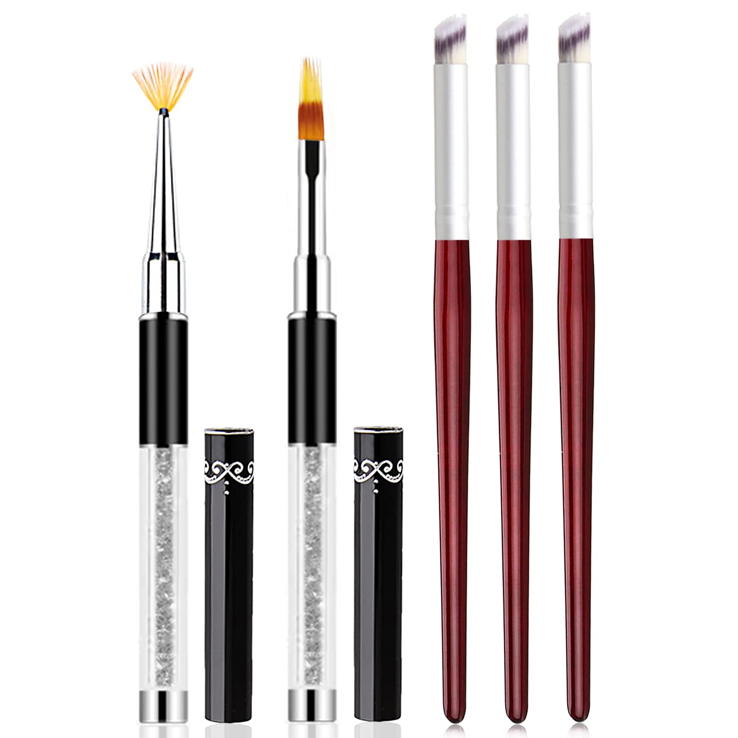 SILPECWEE 5Pcs Ombre Nail Brush Set - Acrylic Nail Art Brushes for Gradient & Gel Nails - Professional Manicure Painting Pens & Tools - Perfect for Salon, Home DIY & Nail Art Enthusiasts