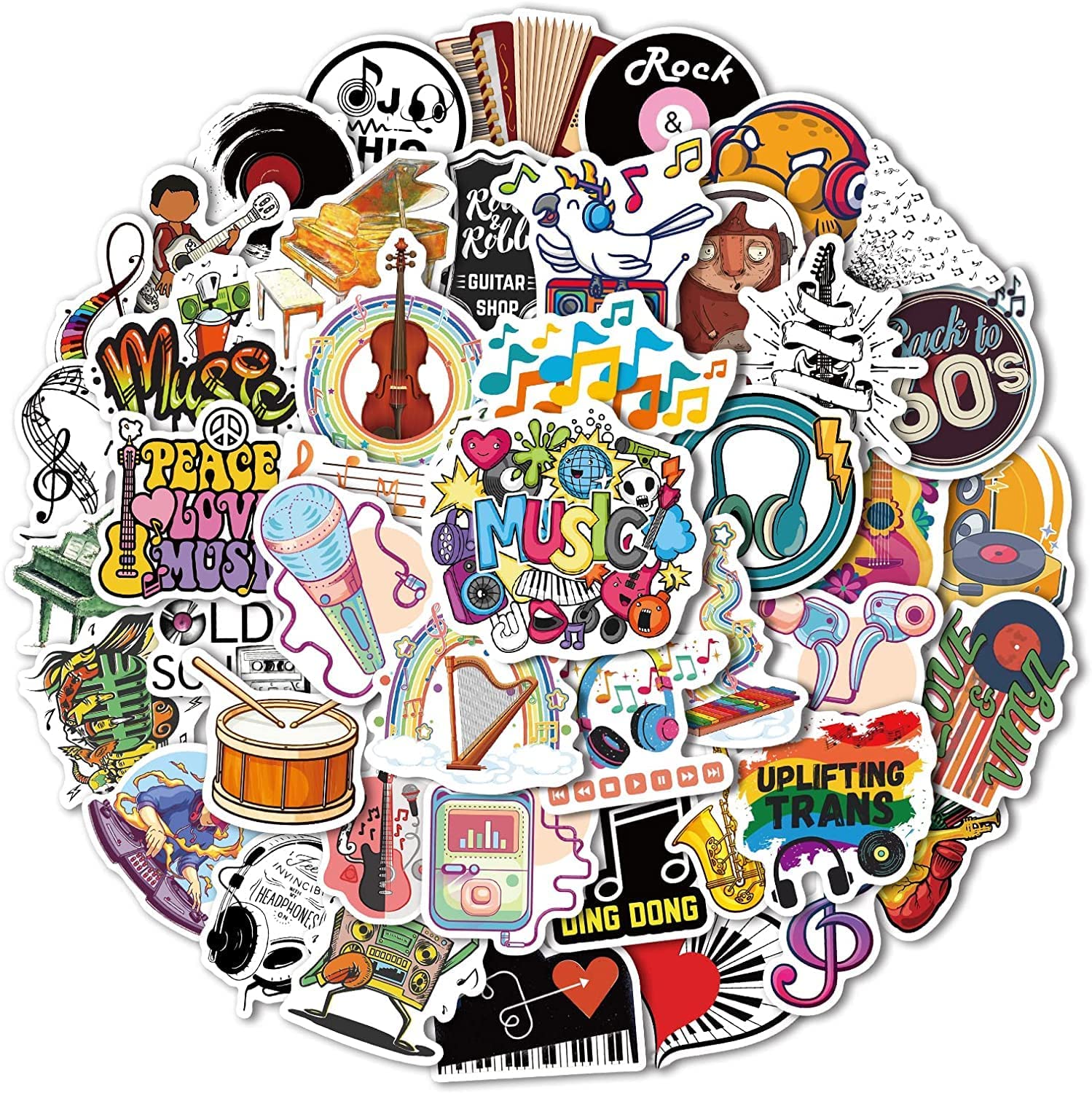 50 Pcs Music Love Stickers - Trendy Vinyl Decals for Guitar, Laptop, Water Bottle, Phone & Scrapbooking - Waterproof Cute Musical Instrument Stickers Pack - Perfect for DIY Crafts, Gift Wrapping & Personalizing Accessories