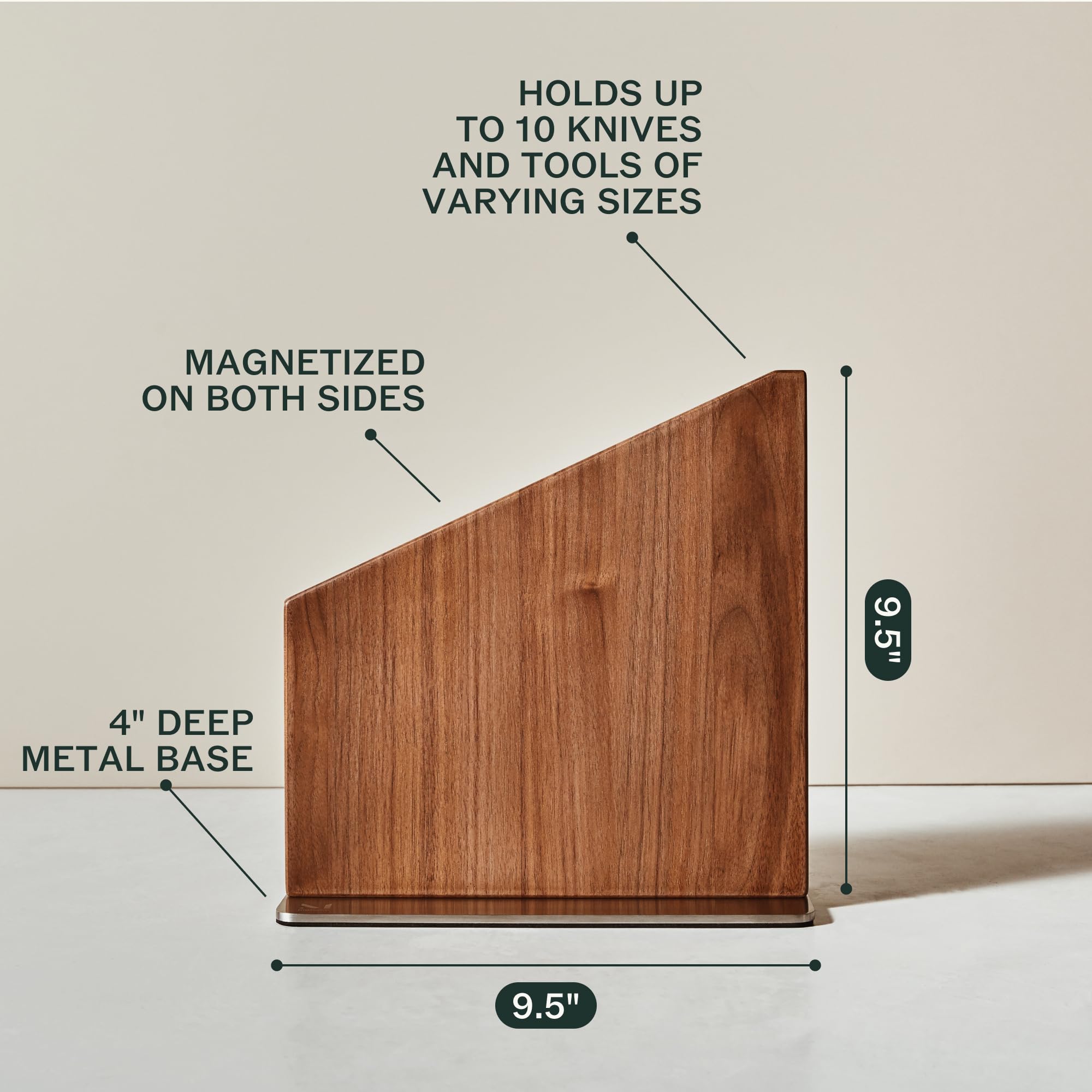 Premium Magnetic Wooden Knife Stand - Modern Walnut Knife Block Holder for Safe Storage & Display - Fits 10 Knives - Perfect for Kitchen Countertop & Chef's Knife Organization