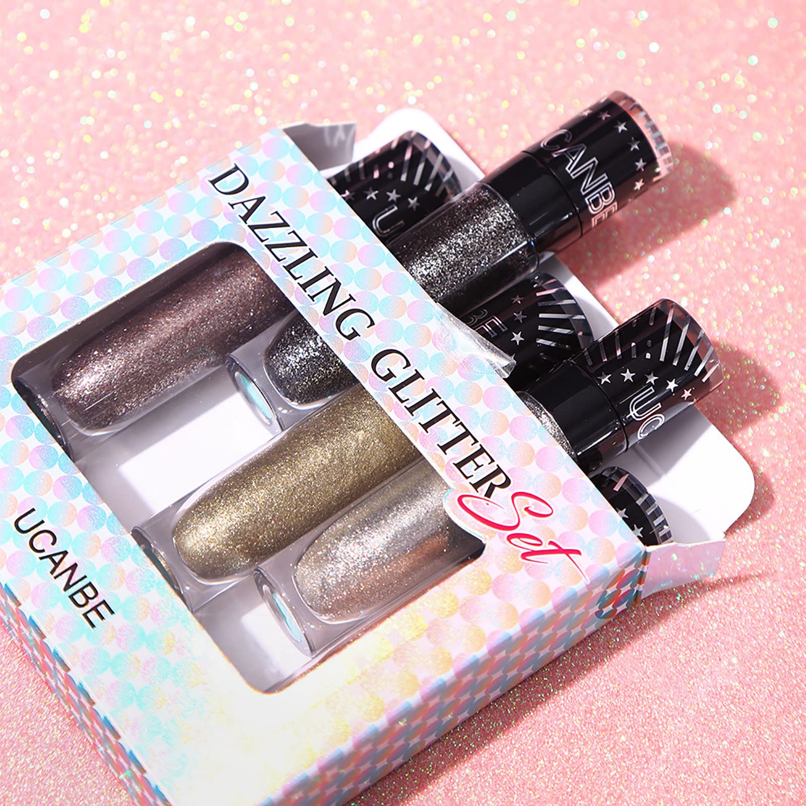 Glitter Metallic Eyeshadow Set - 5 Bold Colors for Smoky Makeup | High Pigment & Multichrome | Party & Night Out Looks