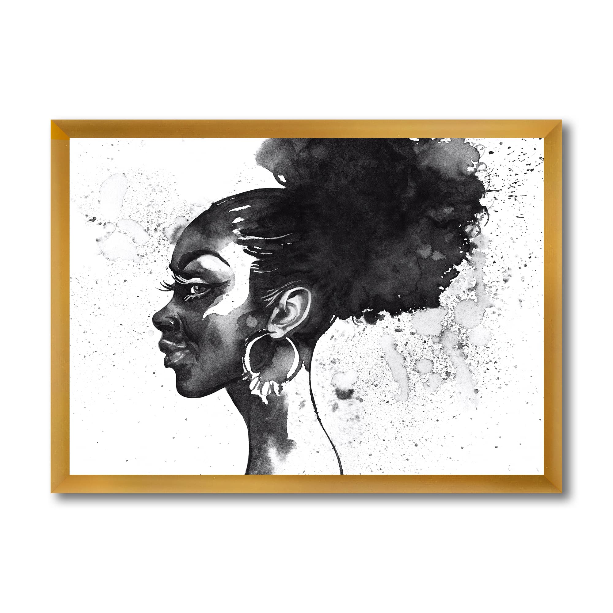 DesignQ Black and White Portrait of African American Woman - Modern Framed Wall Art Decor for Living Room, Bedroom & Office