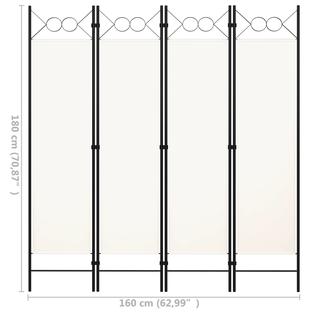 SKM 4-Panel Room Divider - Cream White Folding Privacy Screen 63