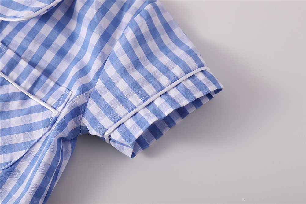 Kids Summer Pajama Set - Plaid Print with Cute Peter Pan Collar for Boys & Girls | Comfortable Sleepwear for Bedtime & Lounging