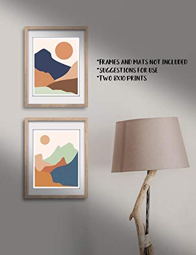 Modern Abstract Mountain Landscapes Wall Art Prints - Set of 2 Unframed (8x10) - Perfect for Living Room, Bedroom & Office Decor