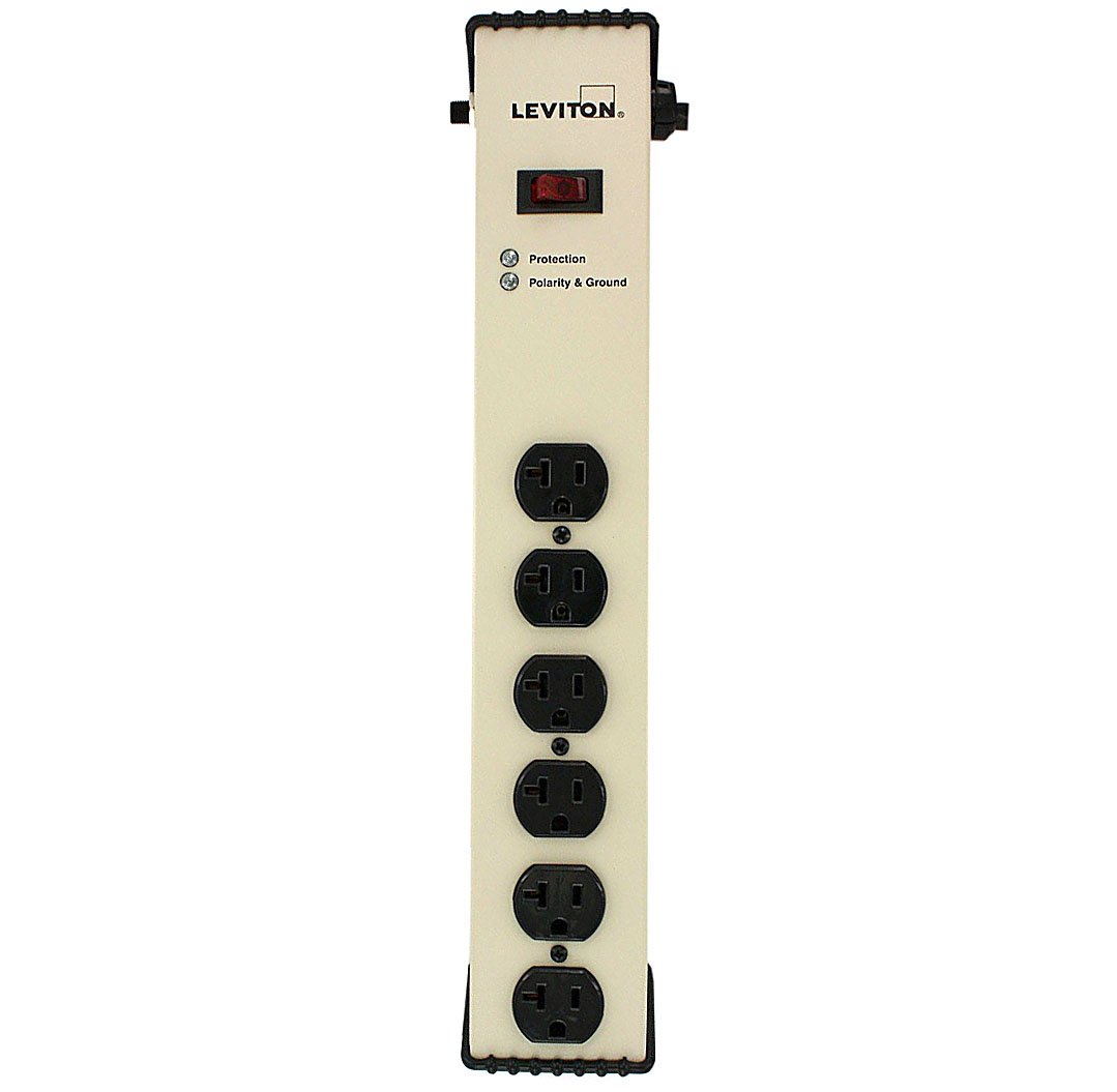 Leviton 5100-IS2 20 Amp 6-Outlet Heavy Duty Power Strip with Surge Protection, 6-Foot Cord & On/Off Switch, 120V - Ideal for Home Office, Gaming Setup & Electronics Protection