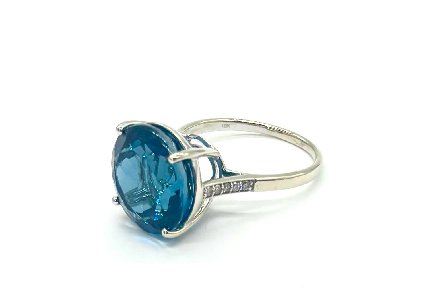 10K White Gold London Blue Topaz Ring for Women – Elegant Solitaire Birthstone Jewelry Gift for Engagement, Anniversary & Special Occasions