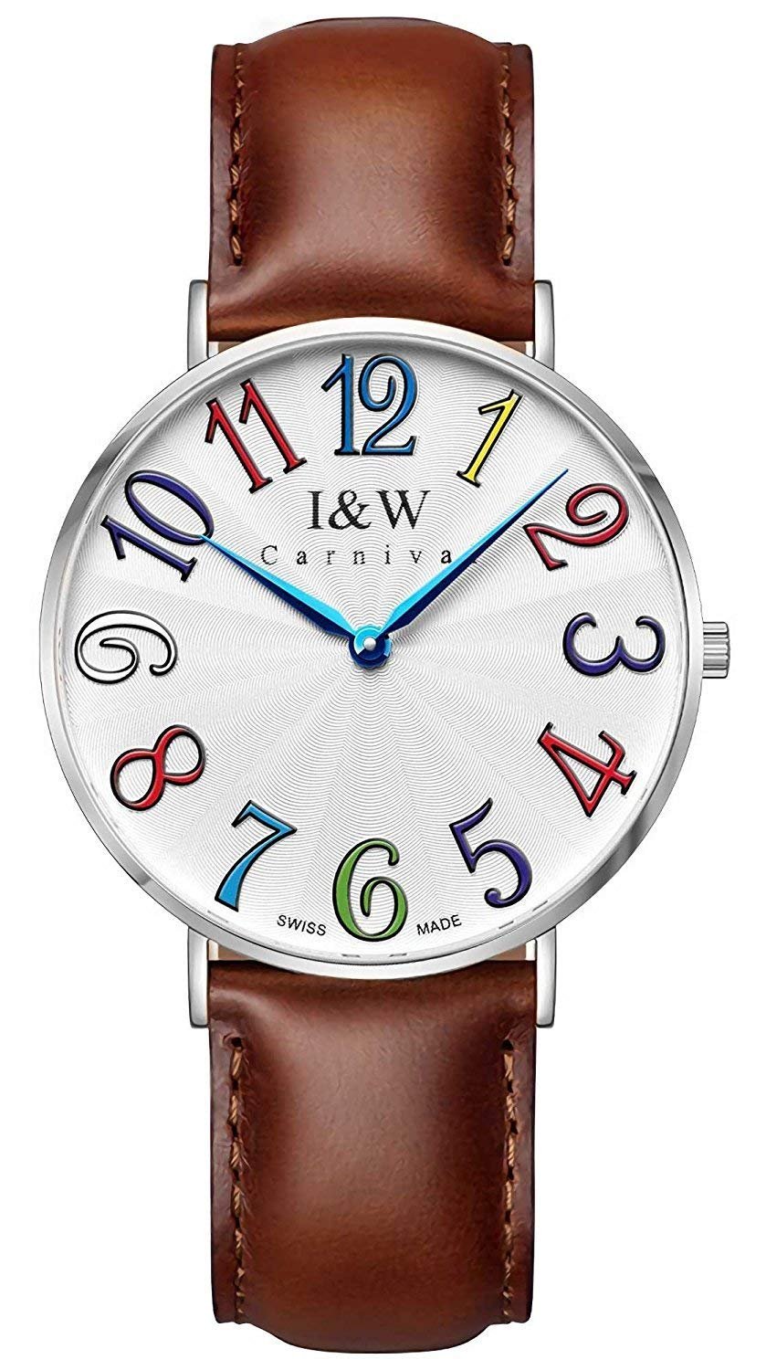 MASTOP Minimalist Unisex Watch - Ultra Thin White Dial with Colorful Arabic Number Markers - Perfect for Casual, Office & Everyday Wear