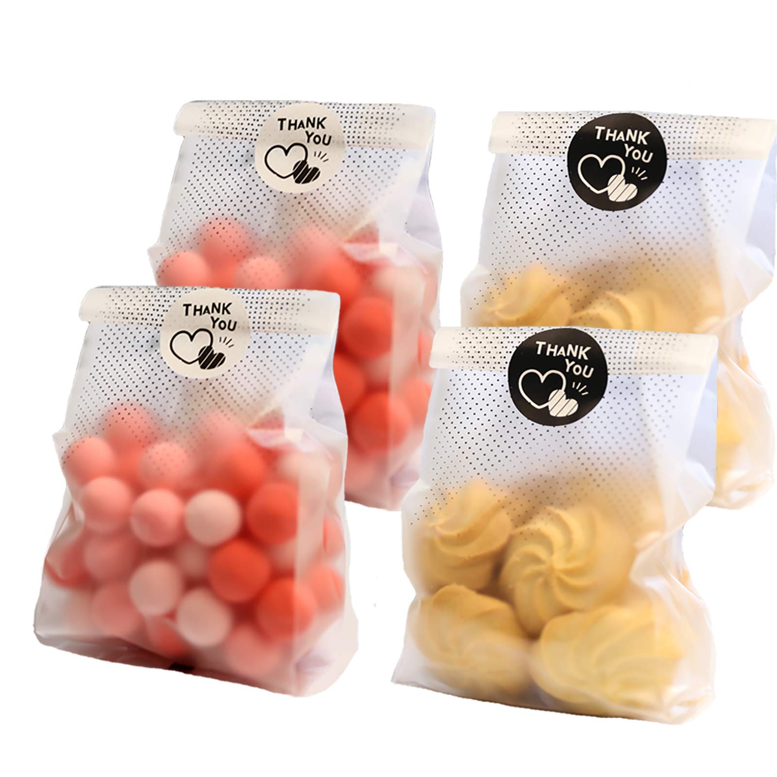 100-Pack Translucent Plastic Bags with Thank You Stickers - Cellophane Gift Bags for Cookies, Cakes, Chocolates & Candy - Perfect for Bakery, Party Favors & Snack Packaging (10x15cm)