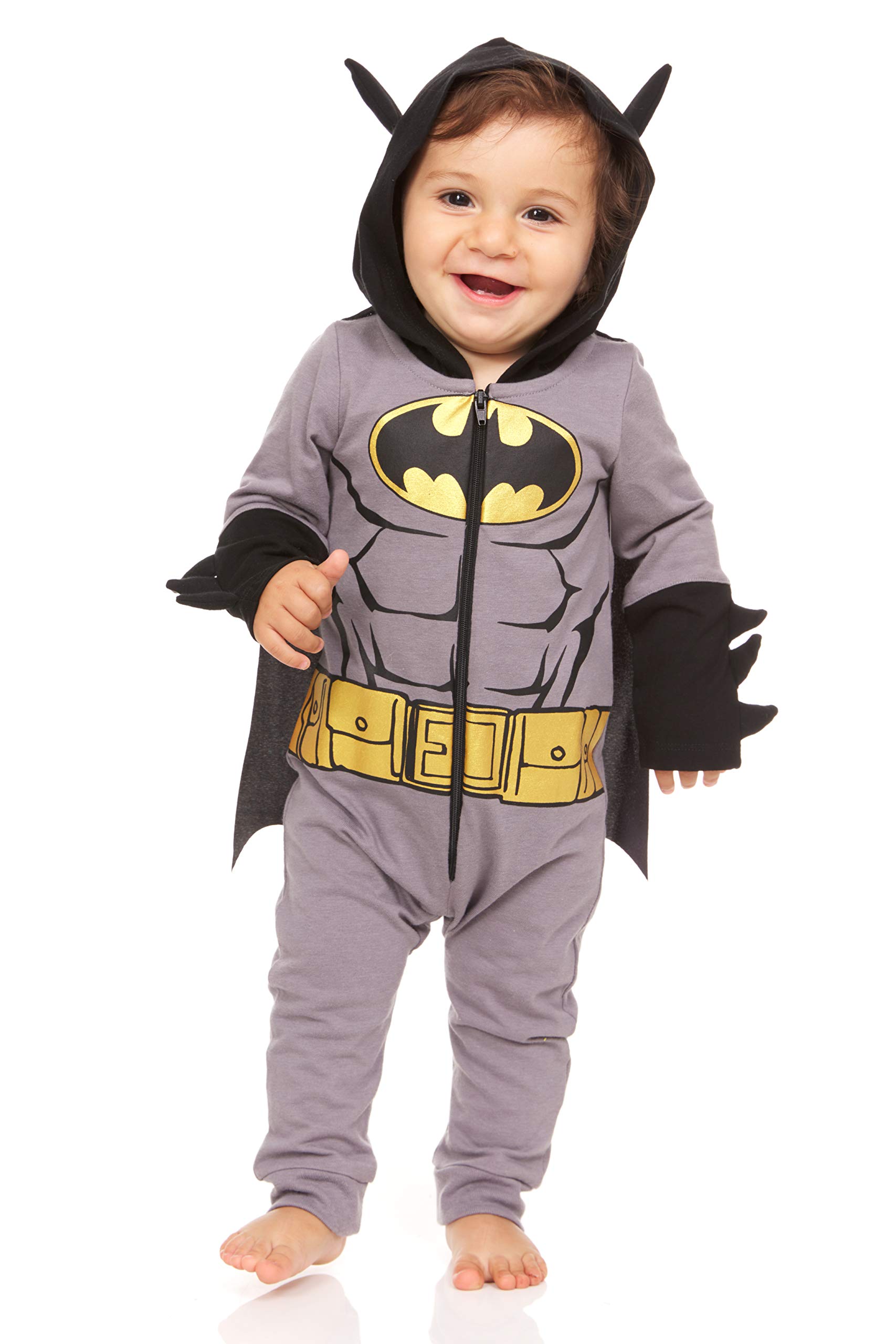 DC Comics Baby Boys Superhero Costume - Zip Up Bodysuit with Cape for Halloween, Birthday & Cosplay - Baby Superman & Batman Outfit for Infants & Toddlers