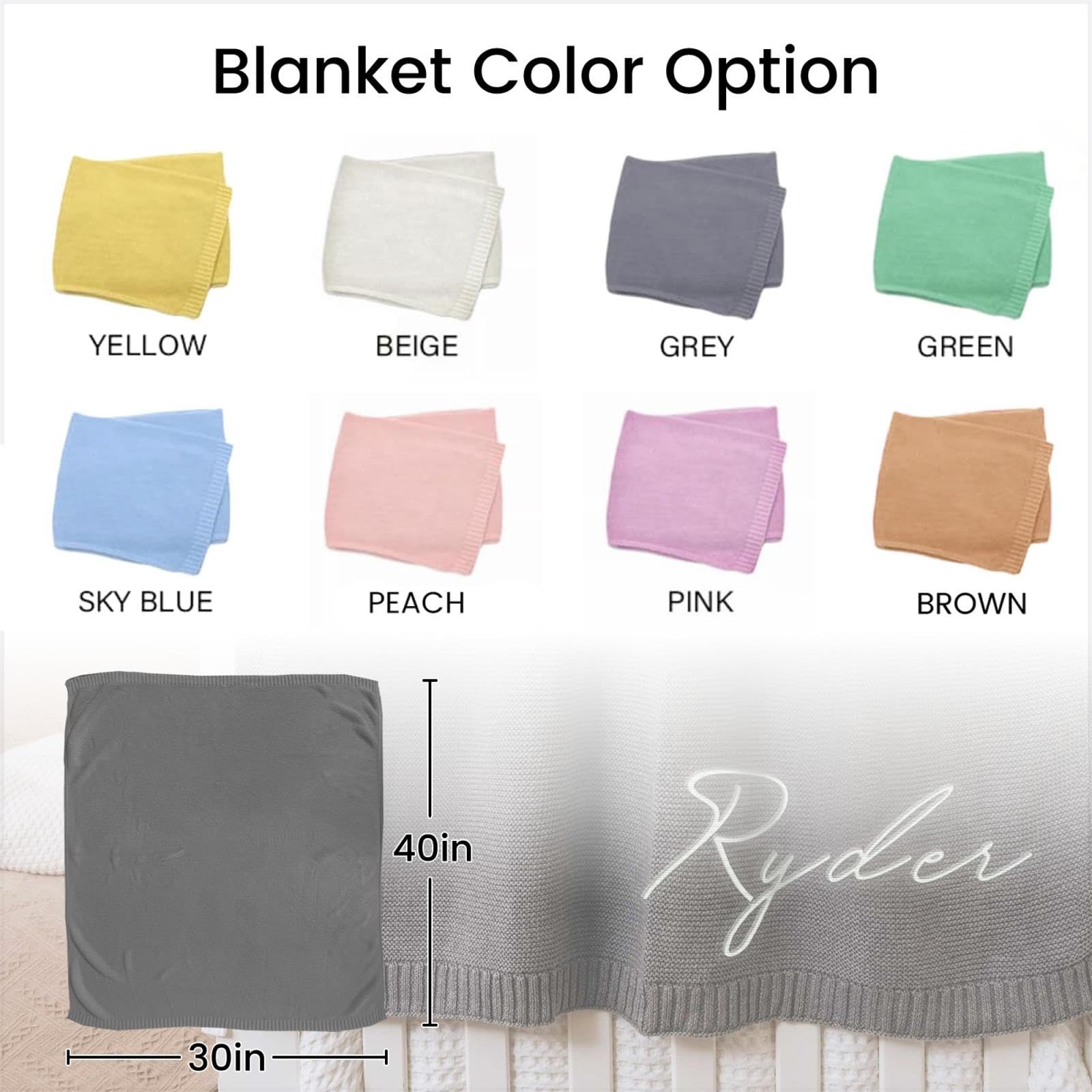 Personalized Baby Blanket with Custom Embroidered Name - Soft Knit Nursery Blanket for Newborns - Perfect Baby Shower Gift for Boys & Girls - Ideal for Birthdays, Christmas & Special Occasions - Cozy & Safe for Cribs, Strollers & Snuggling