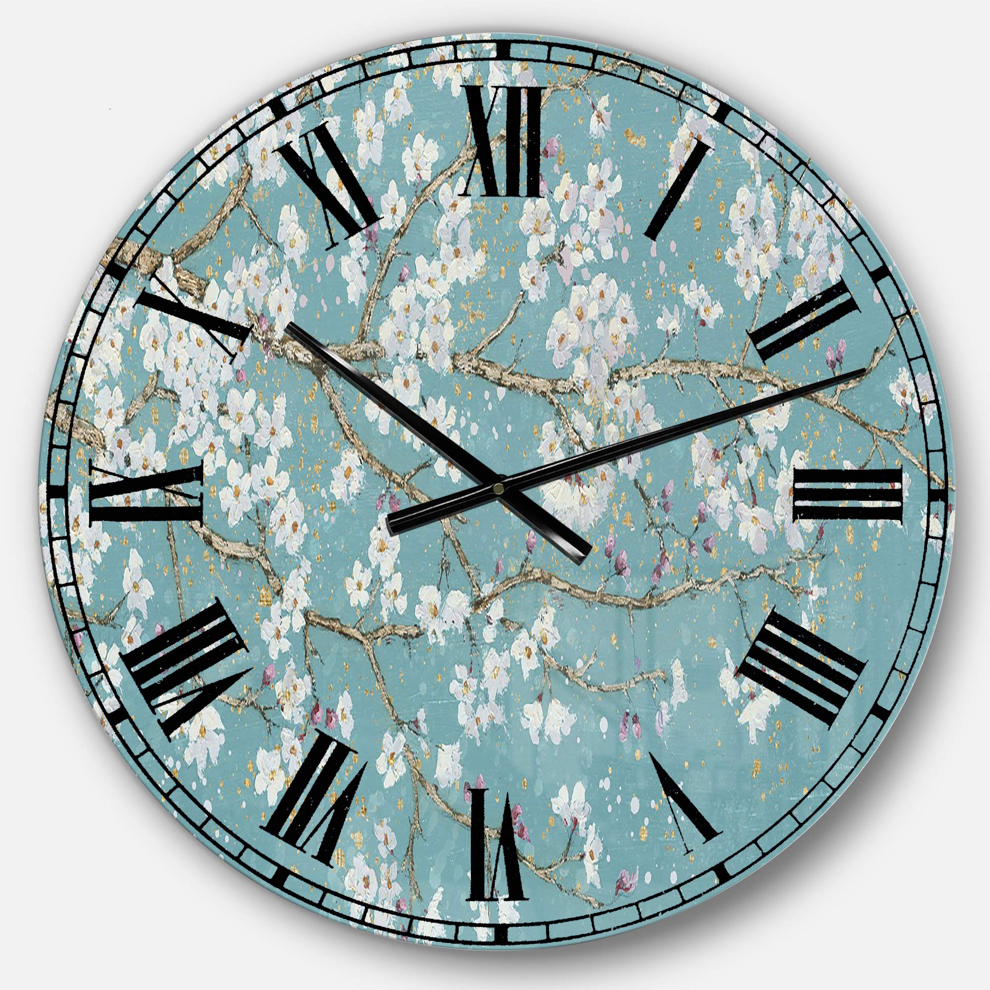 Designart Blue April Tree Traditional Round Wall Clock - Metal Home Decor for Living Room, Bedroom & Office | Perfect for Modern Farmhouse, Boho & Vintage Interior Design Styles
